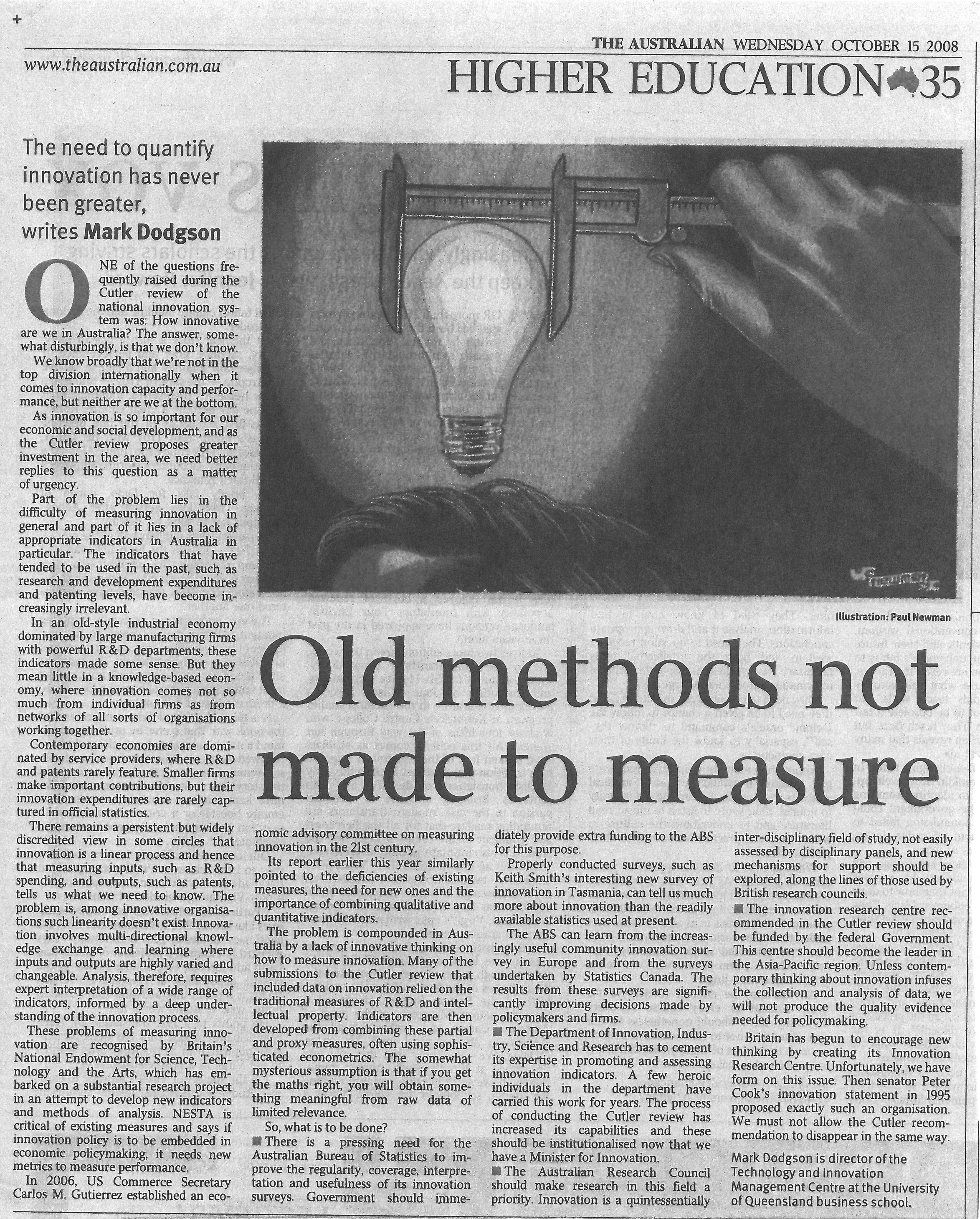 "Old method not made to measure" – on the problem of quantifying innovations 15/10/2008