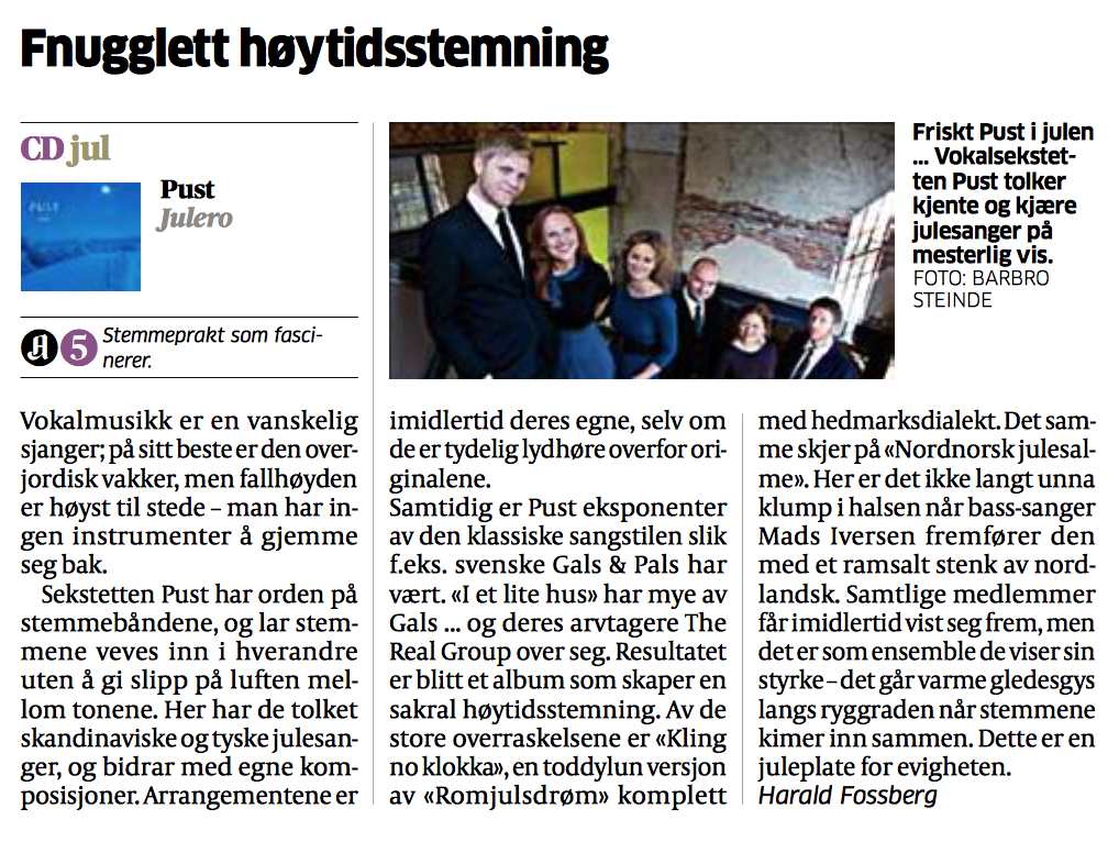 Aftenpostens anmeldelse av "Julero" fredag 25. november 2011. 