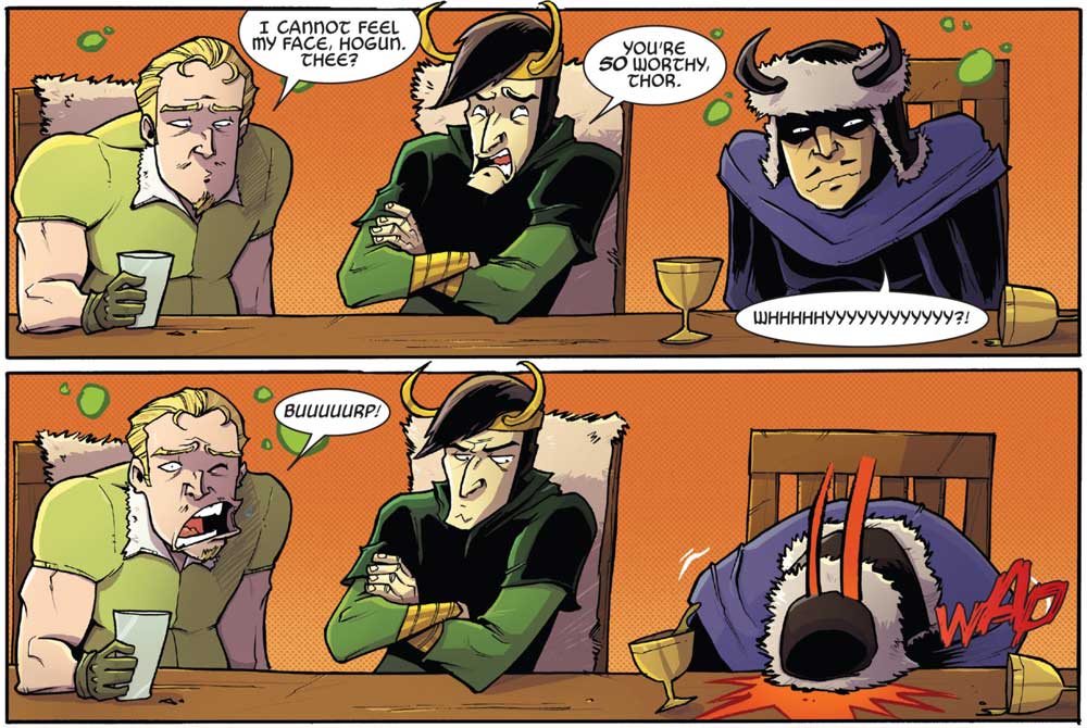 Two panels from CM Punk’s contribution to the 2015 Thor Annual. For the story Punk used a style of writing pioneered in the 1960s called the ‘Marvel Method’.