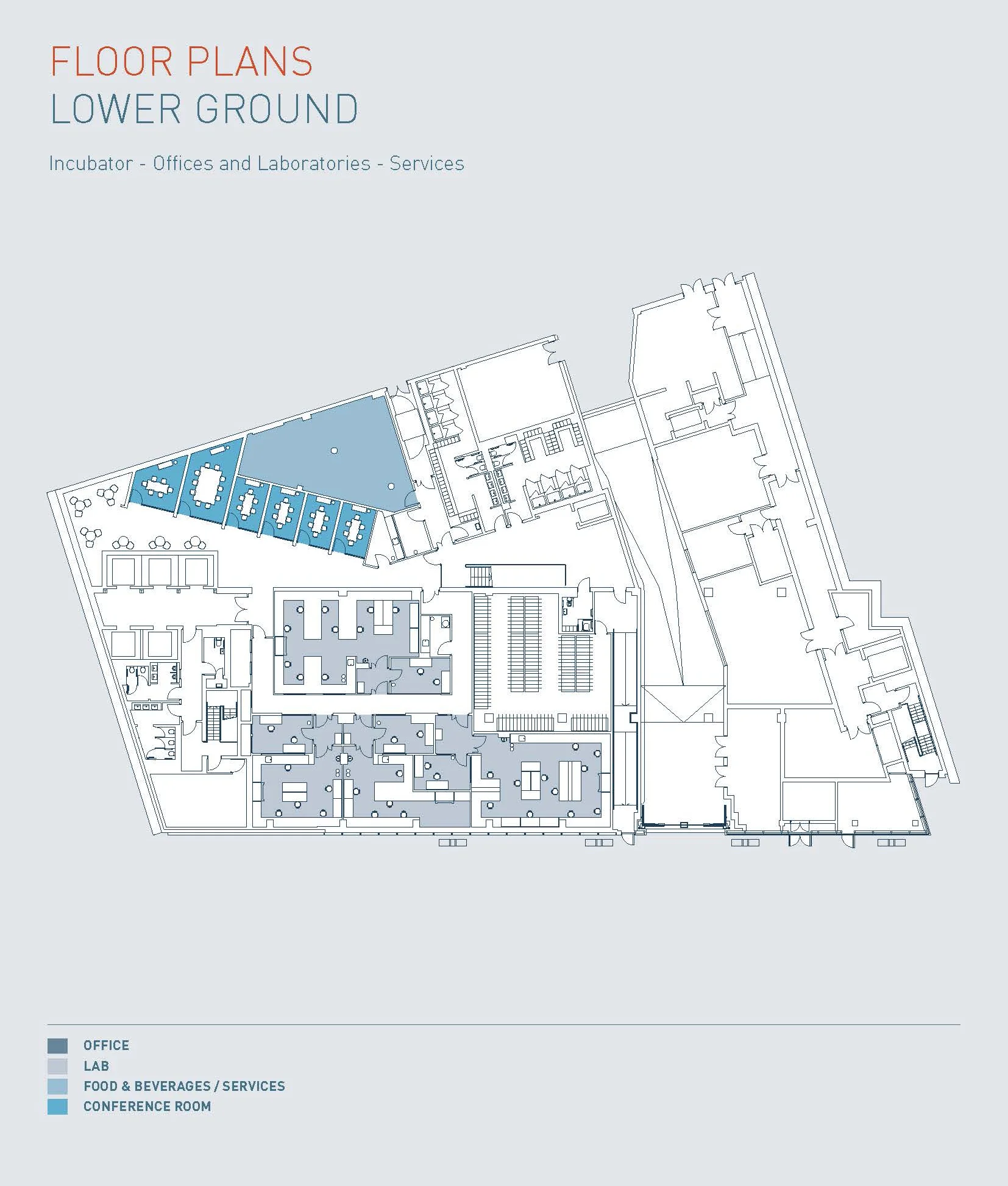 A floorplan of the lower ground floor of the I-HUB at Imperial White City Campus