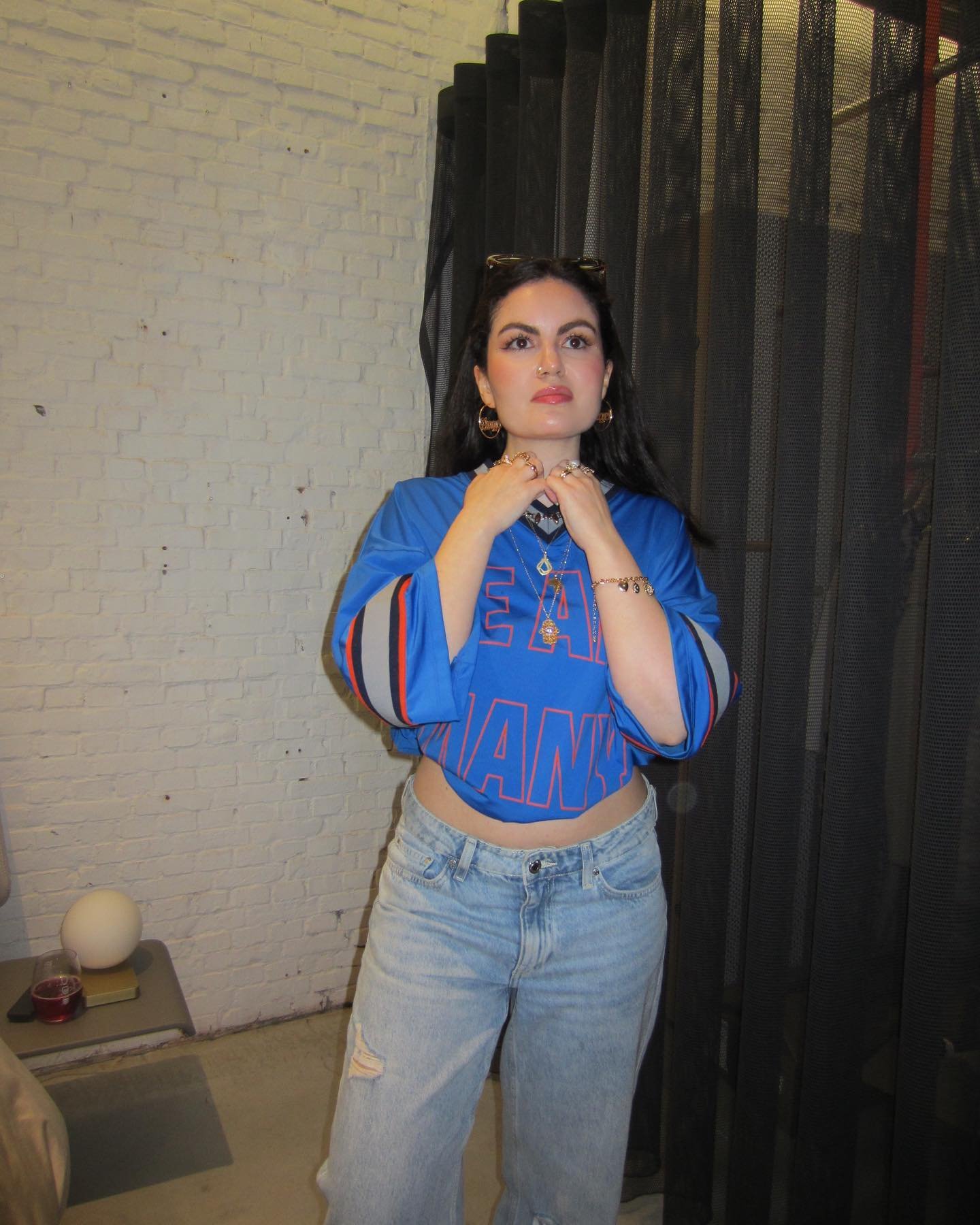 Yesterday 💙 my go to outfit is a baggy jeans and a cute top - love spicing it up with statement jewelry, more is more! ✨ I&rsquo;ve noticed the more I work on myself &amp; heal, the more I develop a personal sense of style. I used to dress very crea