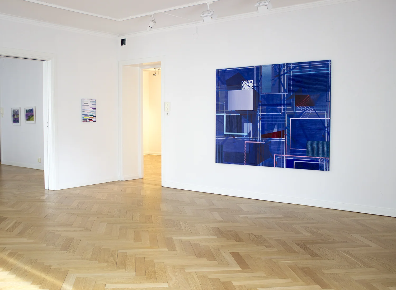Lattice - Galleri Eva Solin, Stockholm 2018 Infrastructure, acrylic on canvas, 145 x 180 cm Stack Up, acrylic on wood, 40 x 30 cm