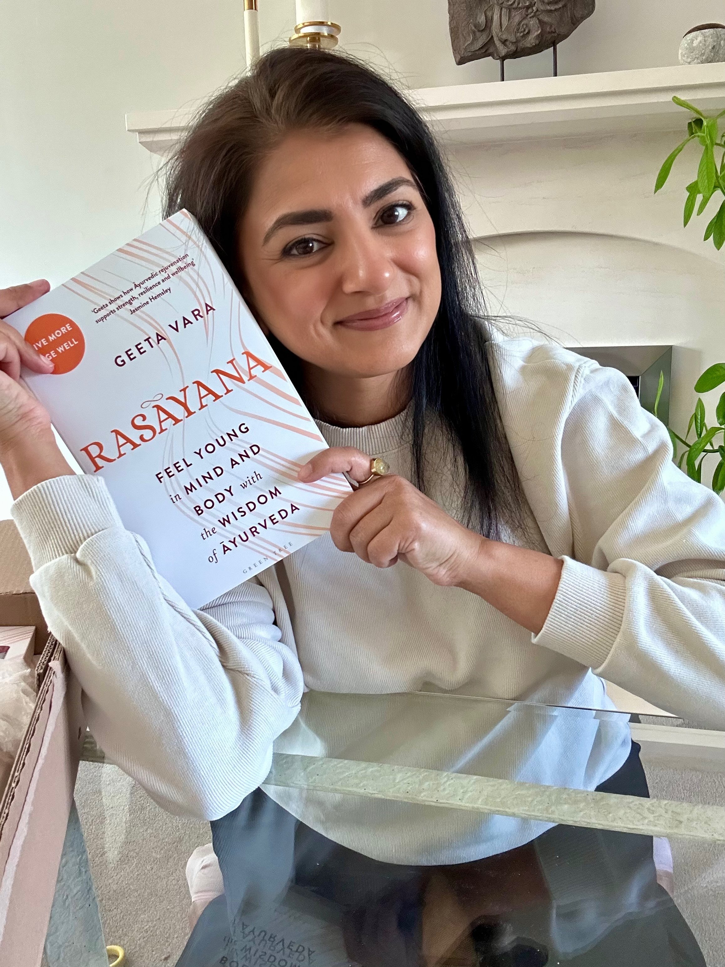 Geeta with Rasayana book.JPG