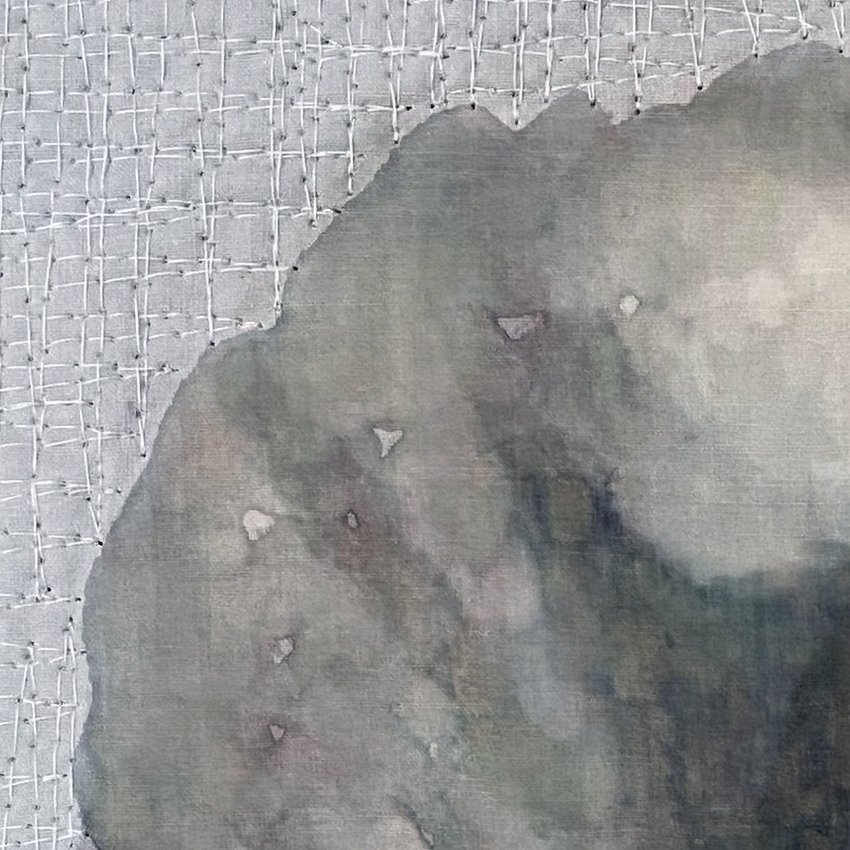  Gray Shard (detail), 2023, photograph, fabric and thread, 34w x 47h cm 