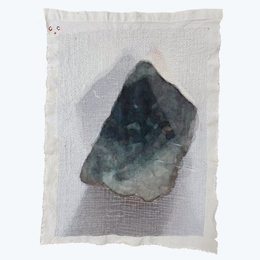  Green Shard, 2023, photograph fabric and thread, 34w x 47h cm 