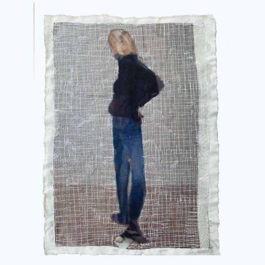  Self Portrait #8, 2023, photograph, fabric and thread, 22w x 30h cm 