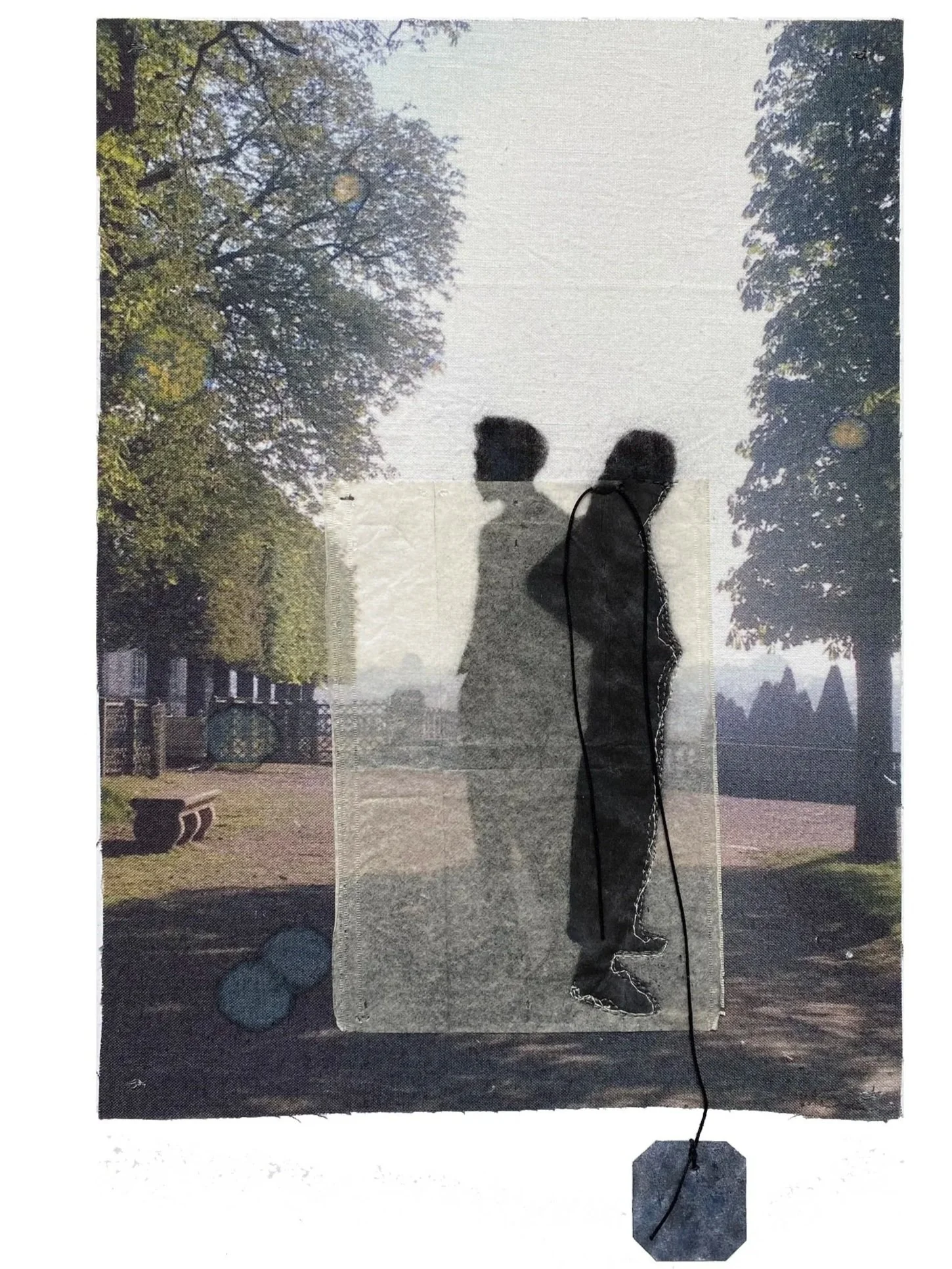 Wife, photograph, fabric, thread and pastels, 44h x 32w cm