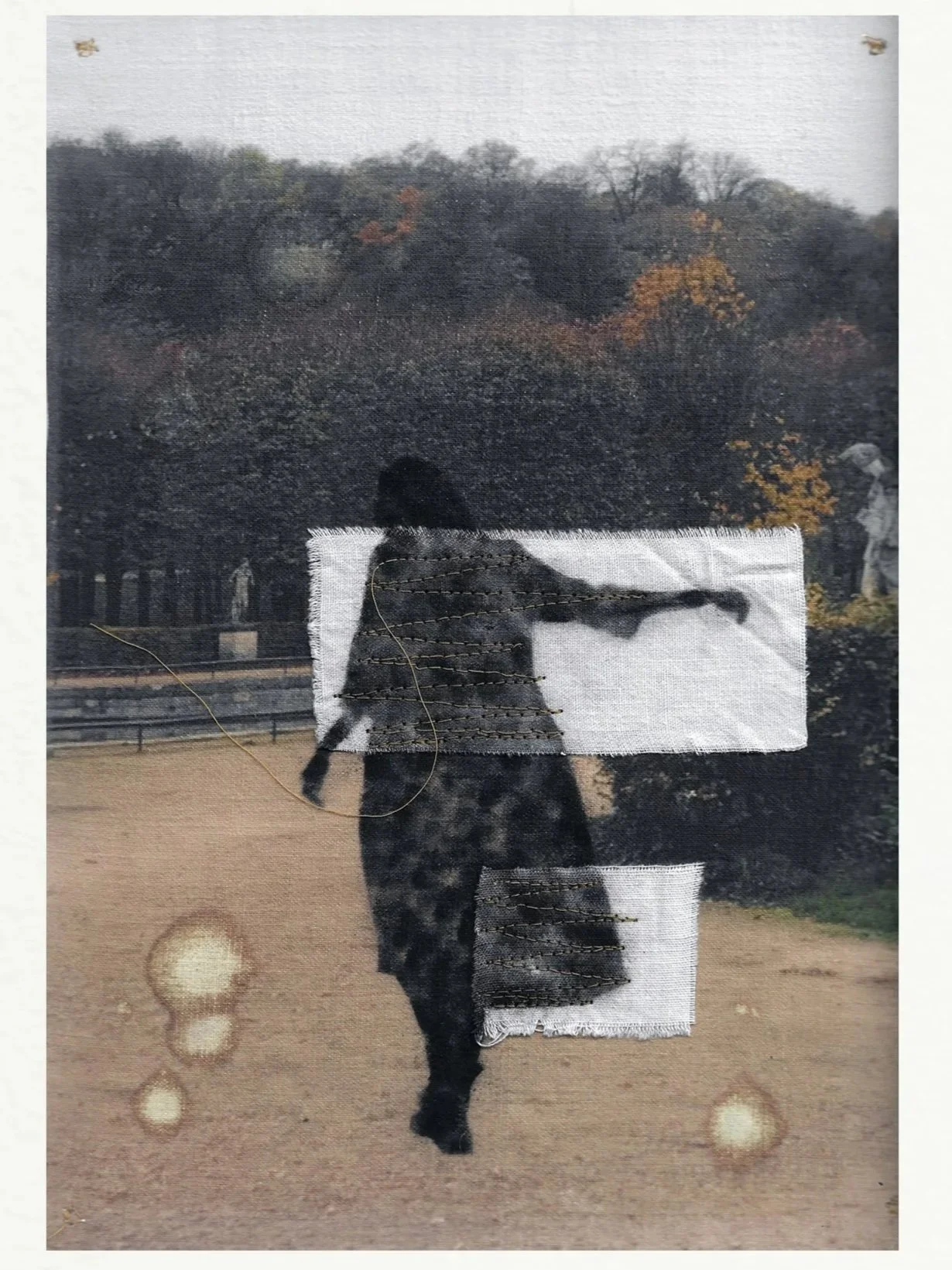 Shadow I, photograph, fabric, thread and pastels, 44h x 32w cm