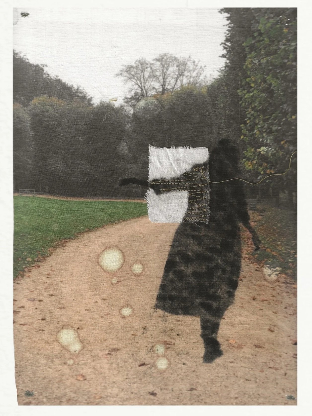 Shadow IV, photograph, fabric, thread and pastels, 44h x 32w cm