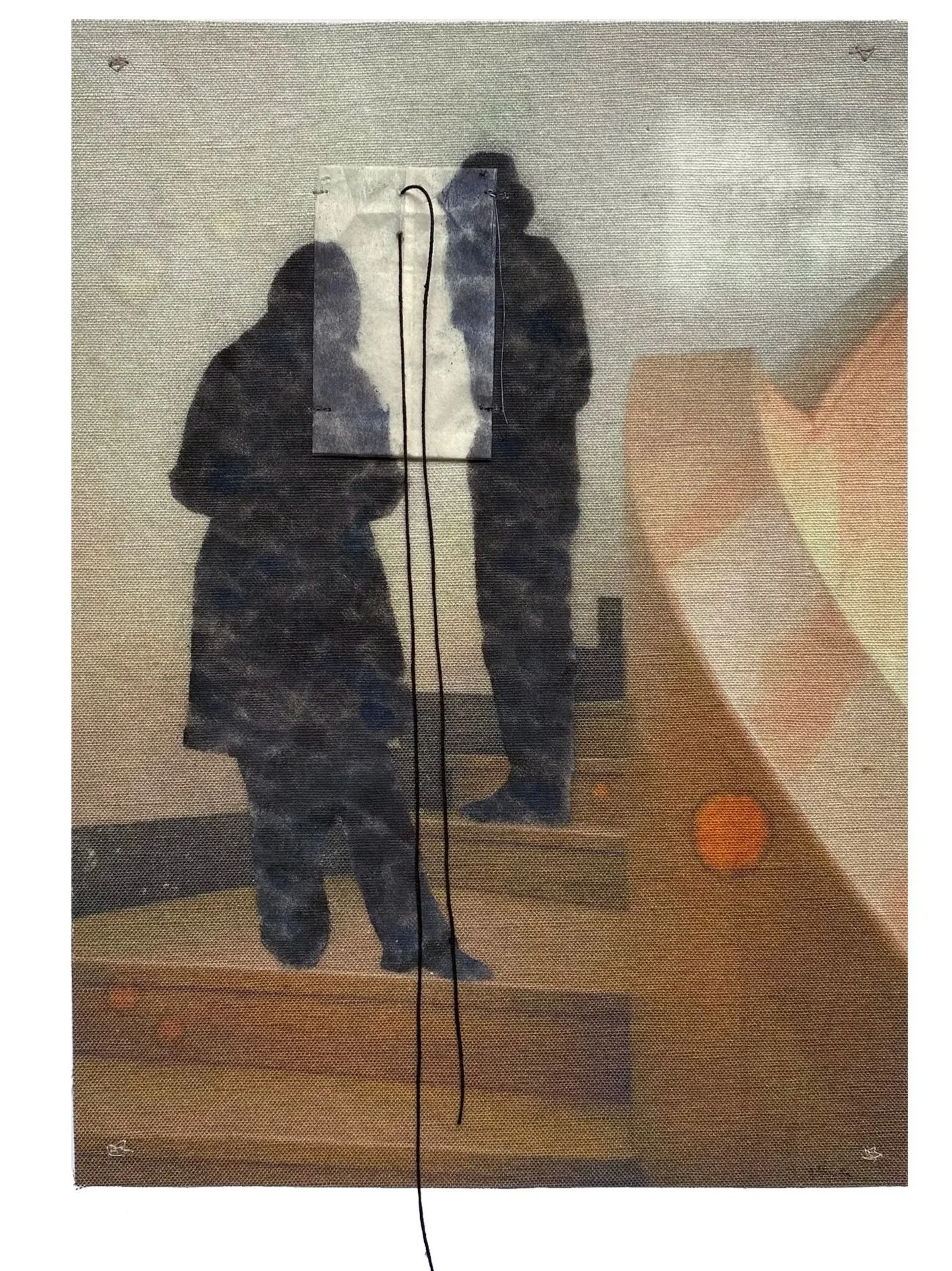 Student, photograph, fabric, thread and pastels, 44h x 32w cm