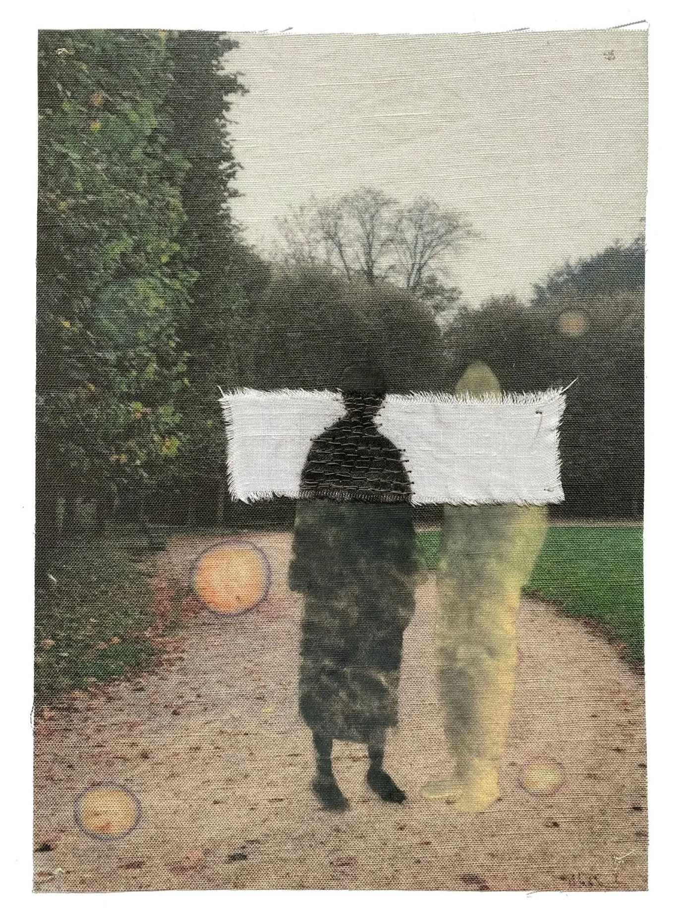 Sister, photograph, fabric, thread and pastels, 44h x 32w cm