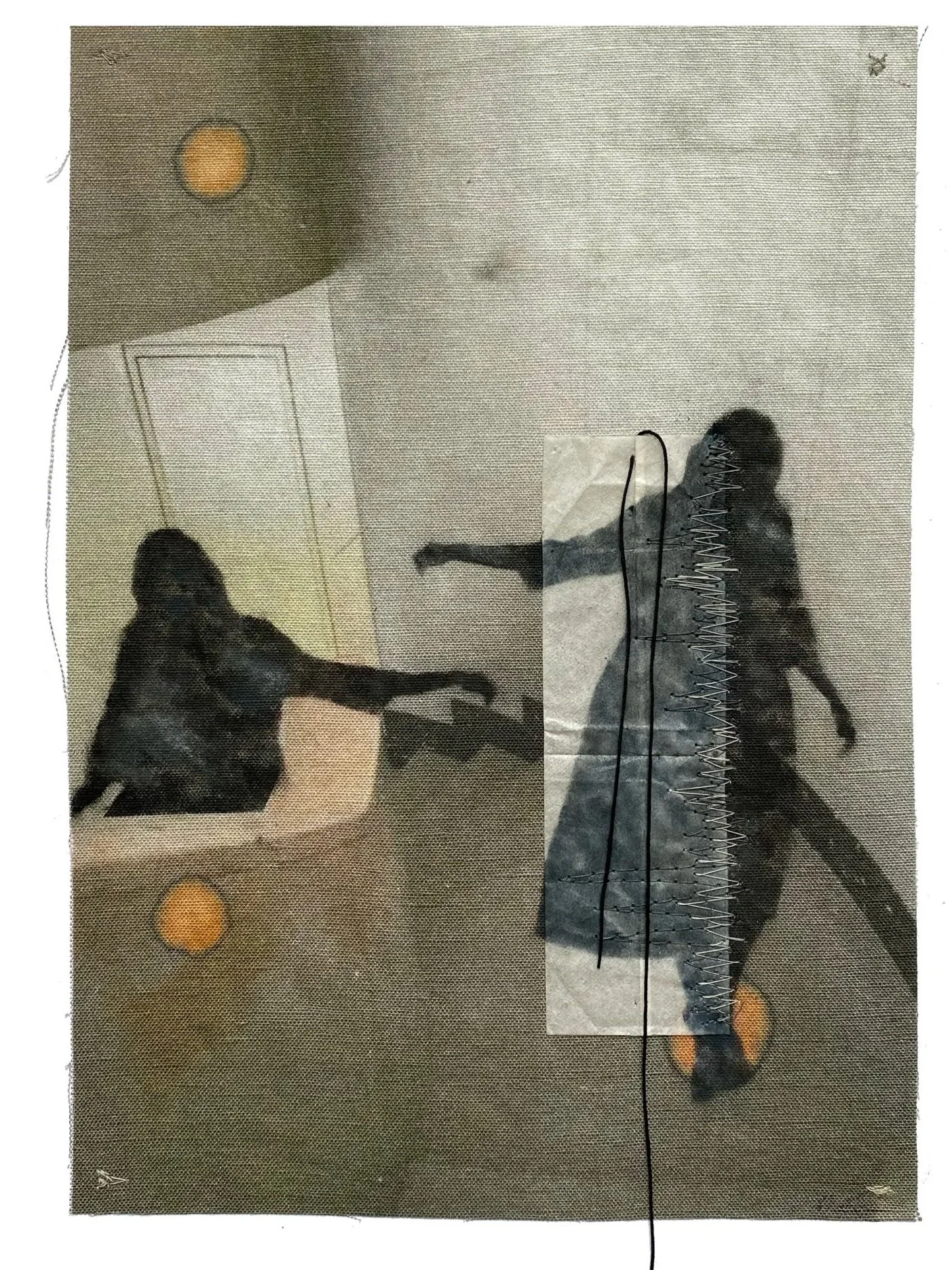 Dancer, photograph, fabric, thread and pastels, 44h x 32w cm