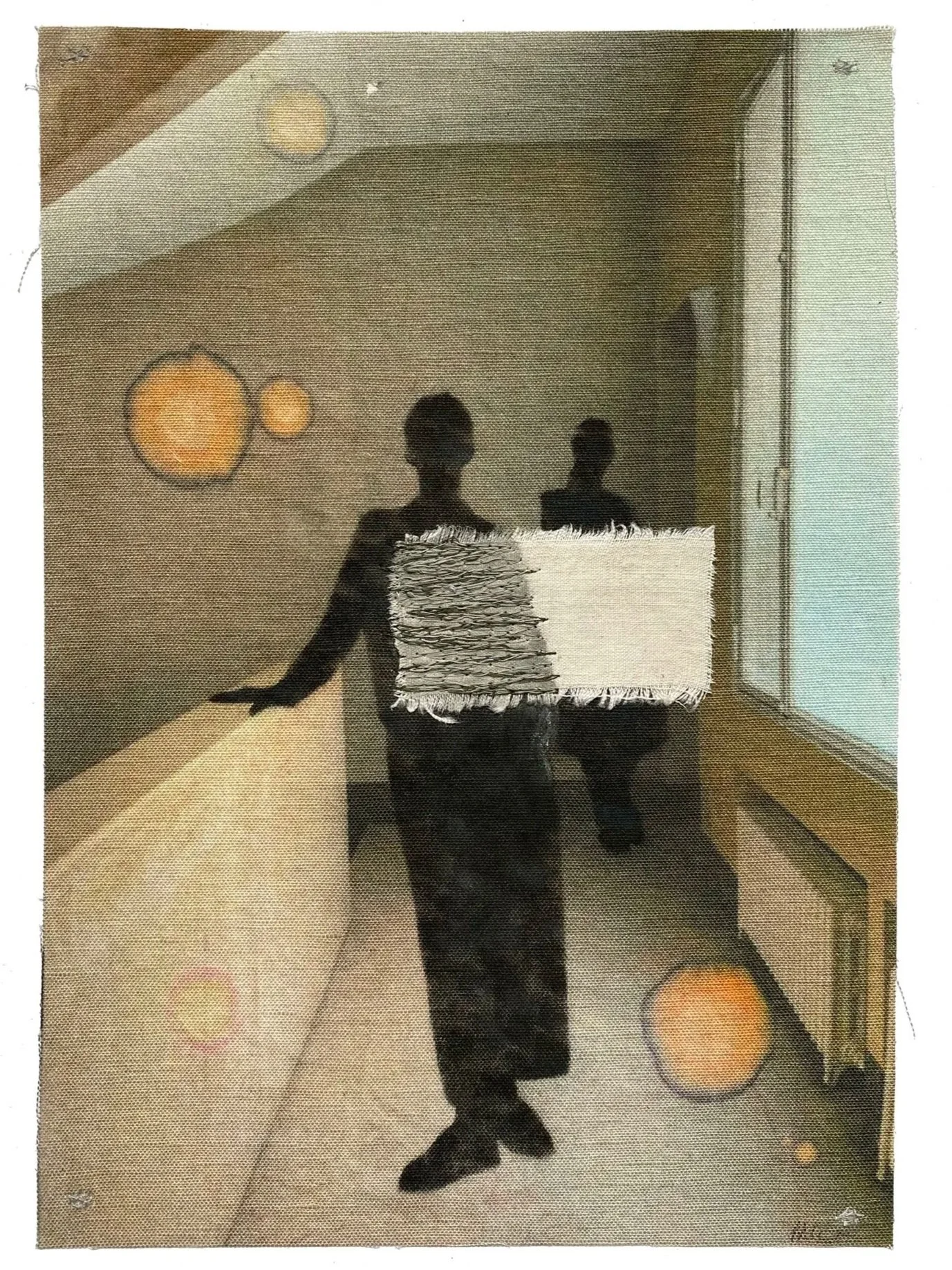 Lover, photograph, fabric, thread and pastels, 44h x 32w cm