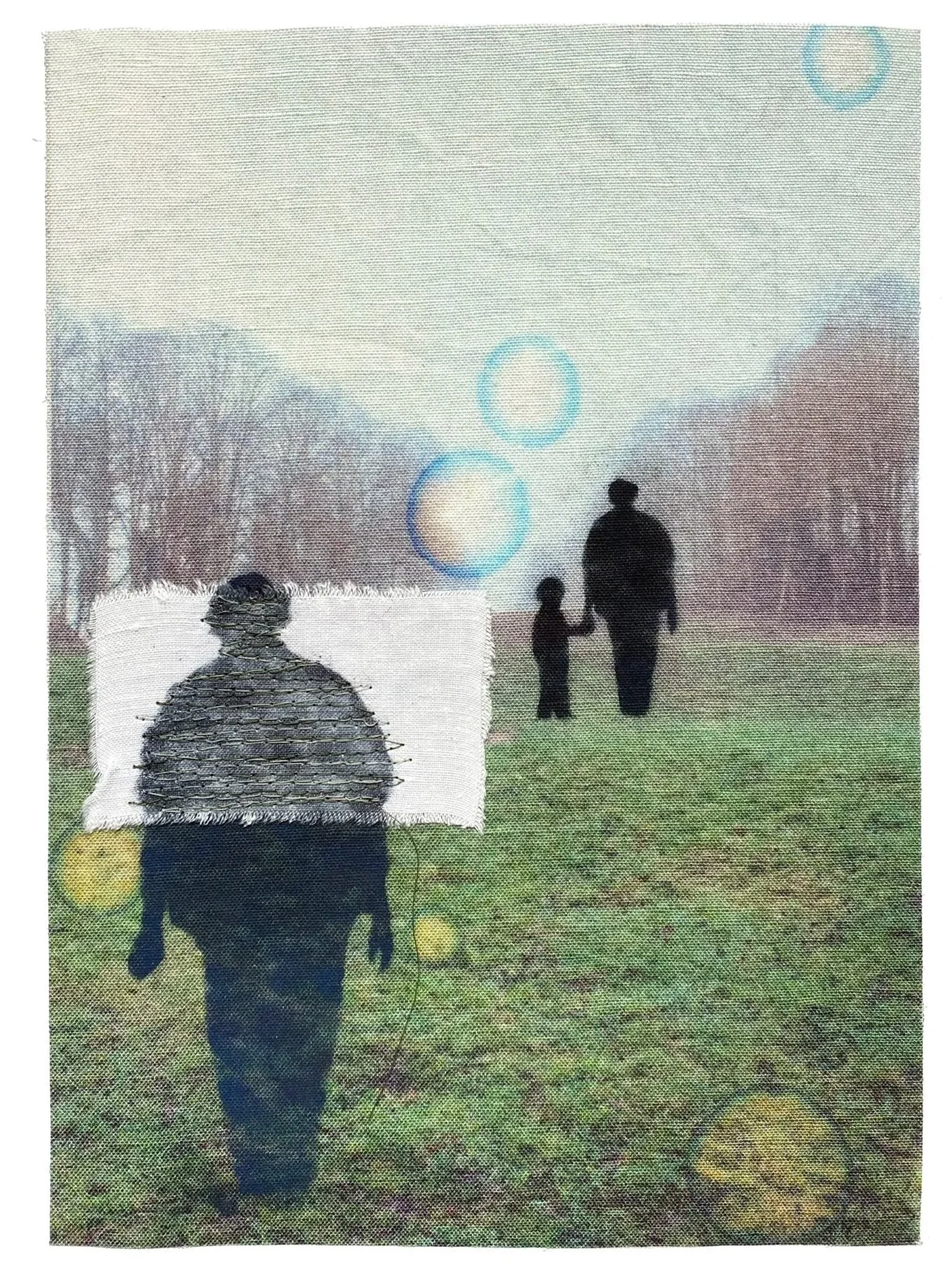 Daughter, photograph, fabric, thread and pastels, 44h x 32w cm