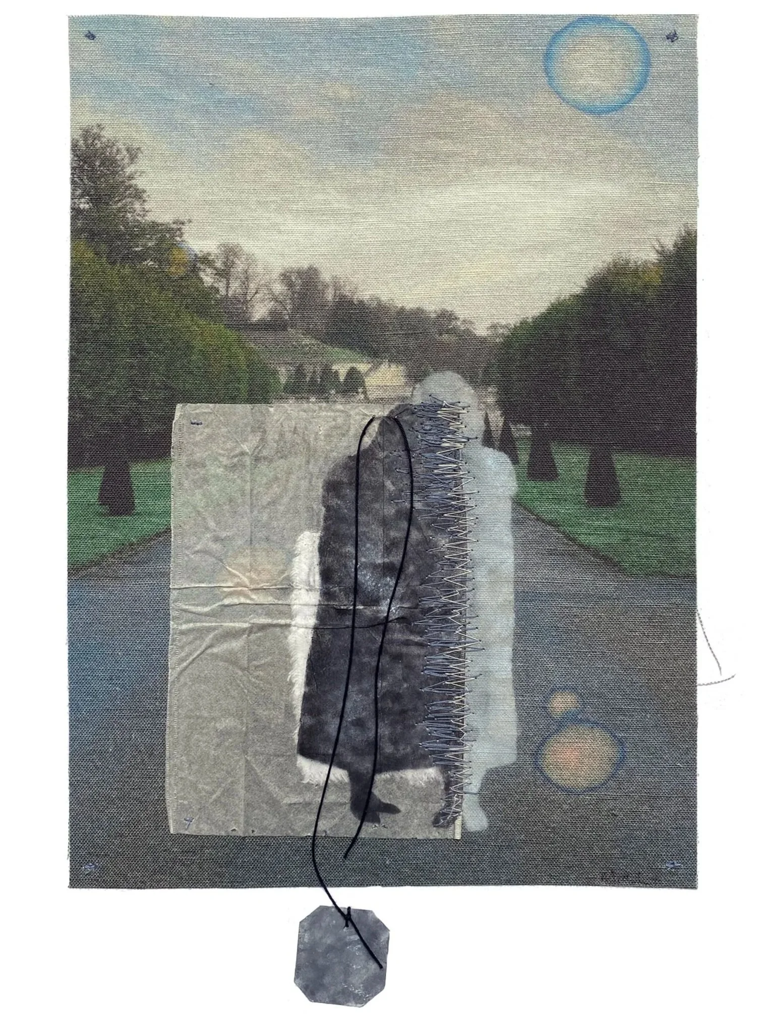 Friendship, photograph, fabric, thread and pastels, 44h x 32w cm