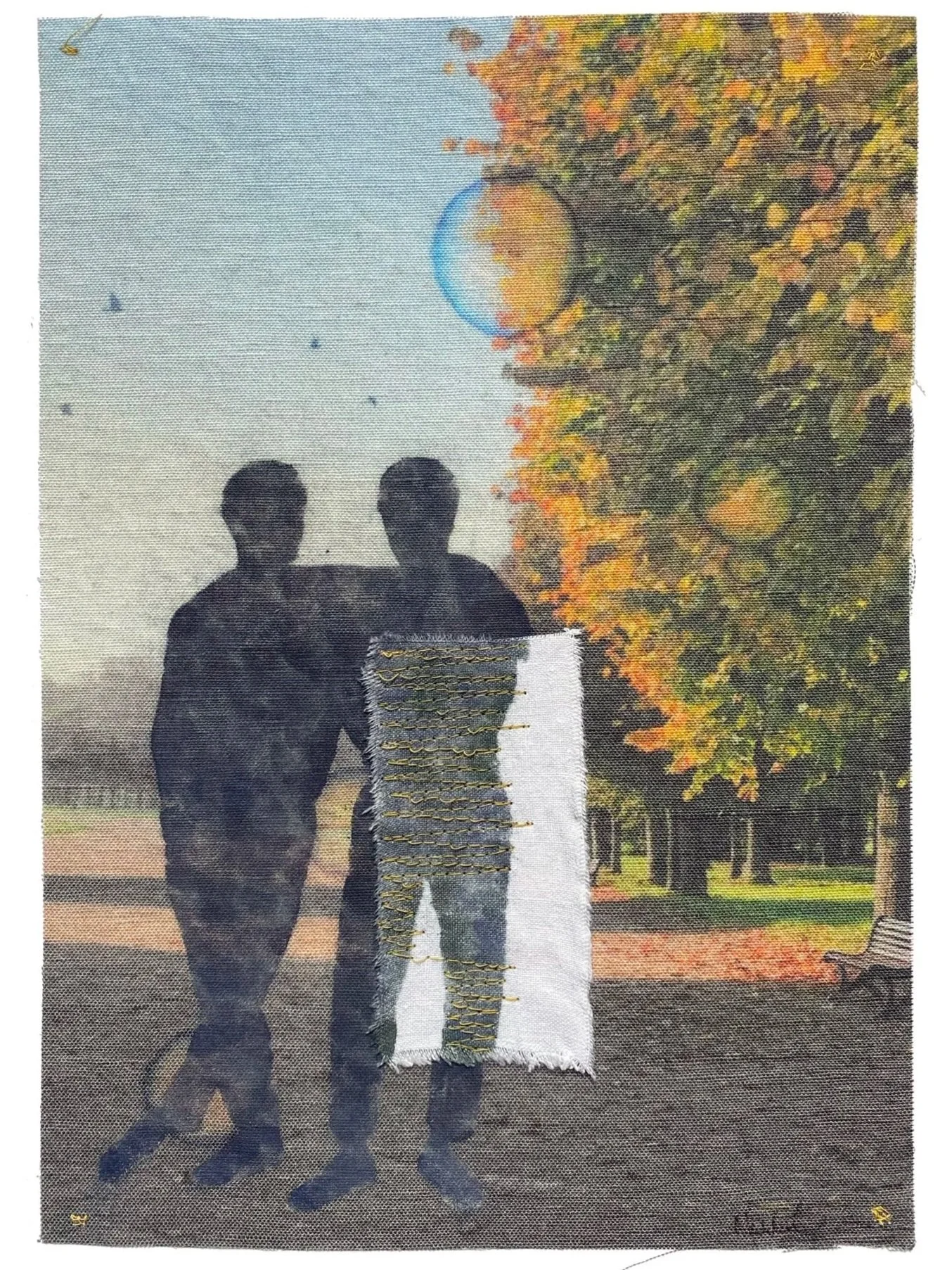 Beau, photograph, fabric, thread and pastels, 44h x 32w cm