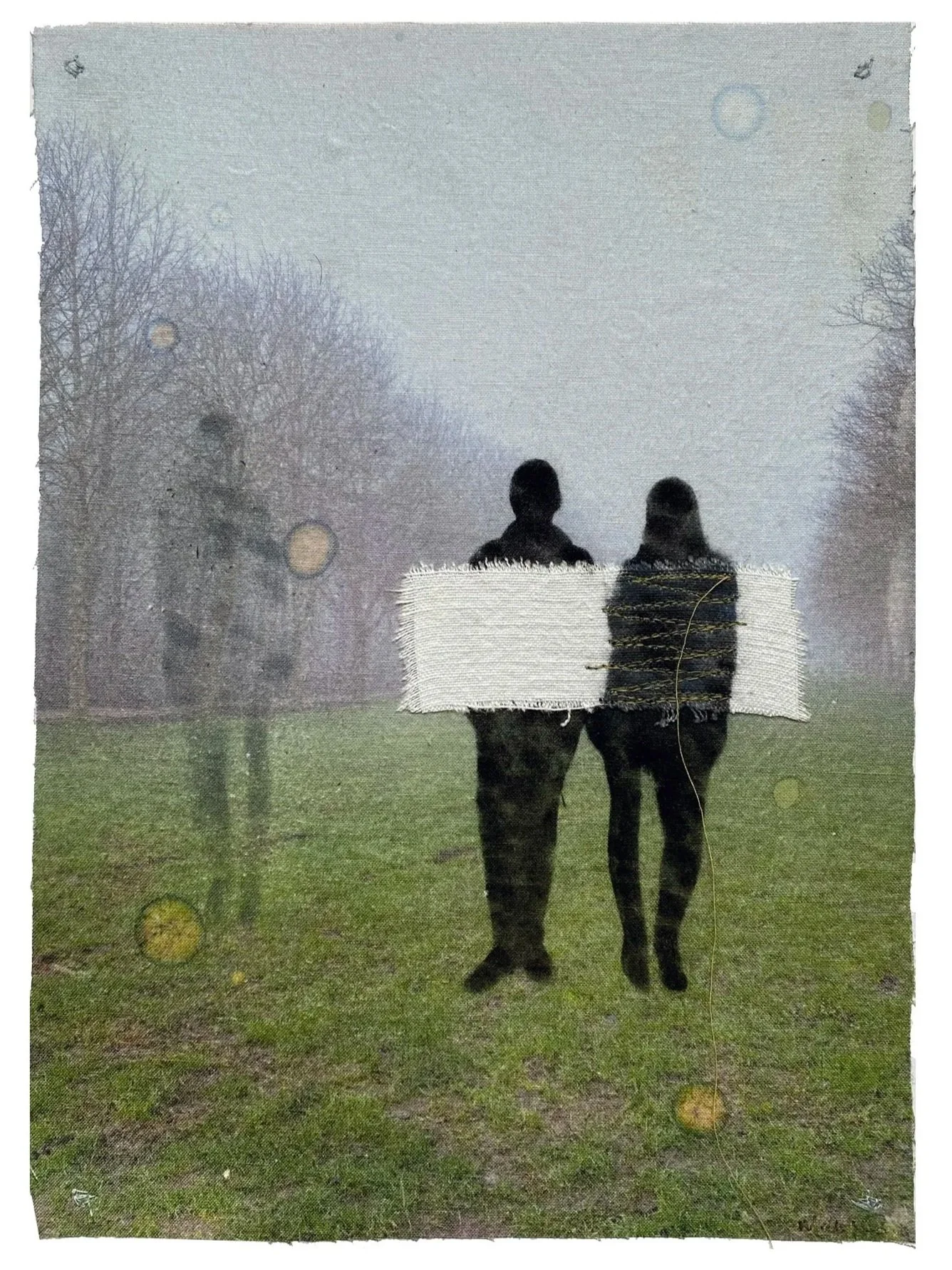 Partner, photograph, fabric, thread and pastels, 44h x 32w cm