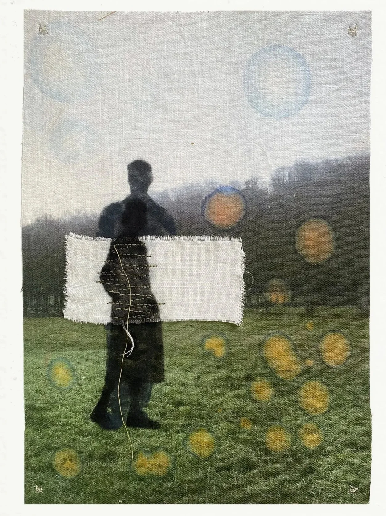 Relationship VII, photograph, fabric, thread and pastels, 44h x 32w cm