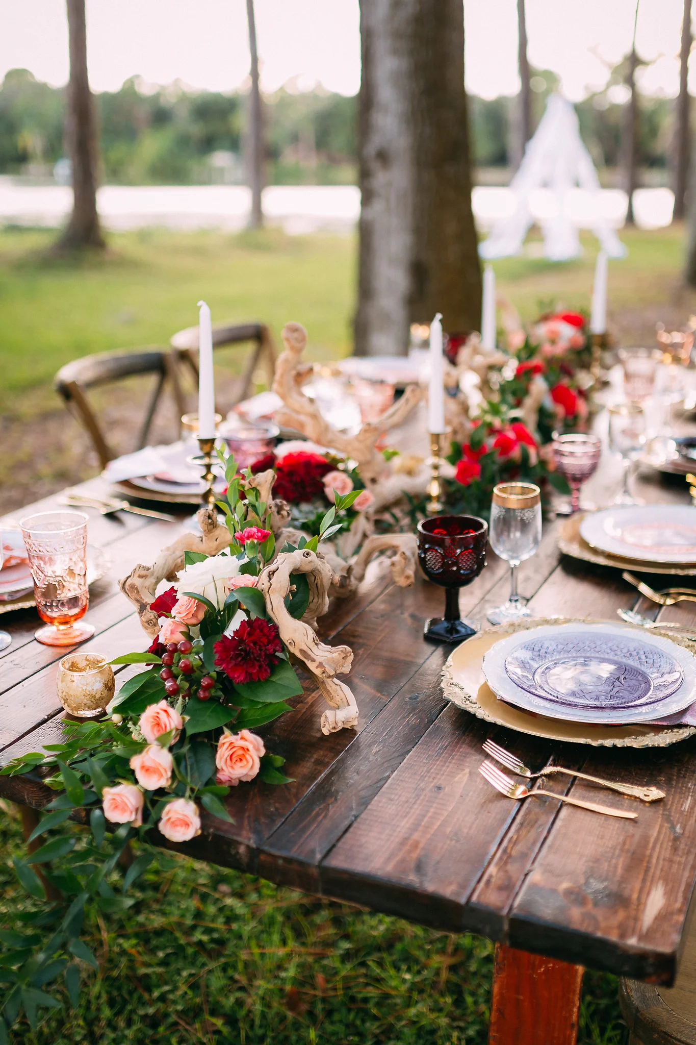 Vintage Boho Purple and Red Table Decor