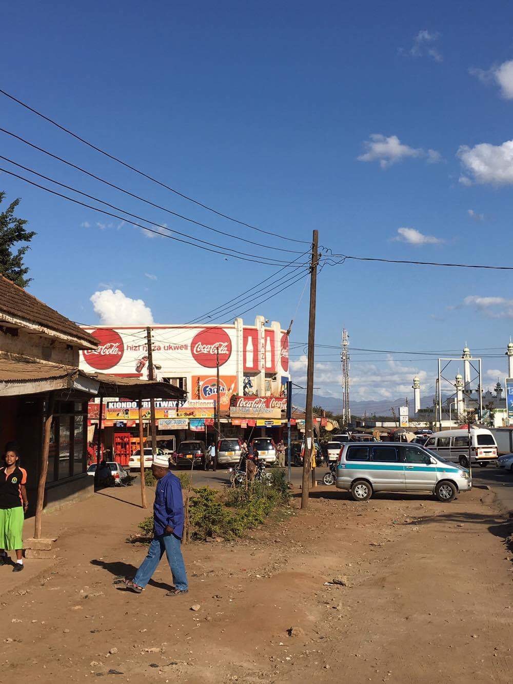 Moshi Mosque in the distance . Spoiler : lovely wake up call in the middle of the night
