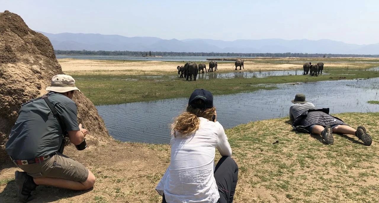 first game sighting all day …from camp. Probably because we gave Kev a camera (as seen on the left, next to the rare sable antelope),