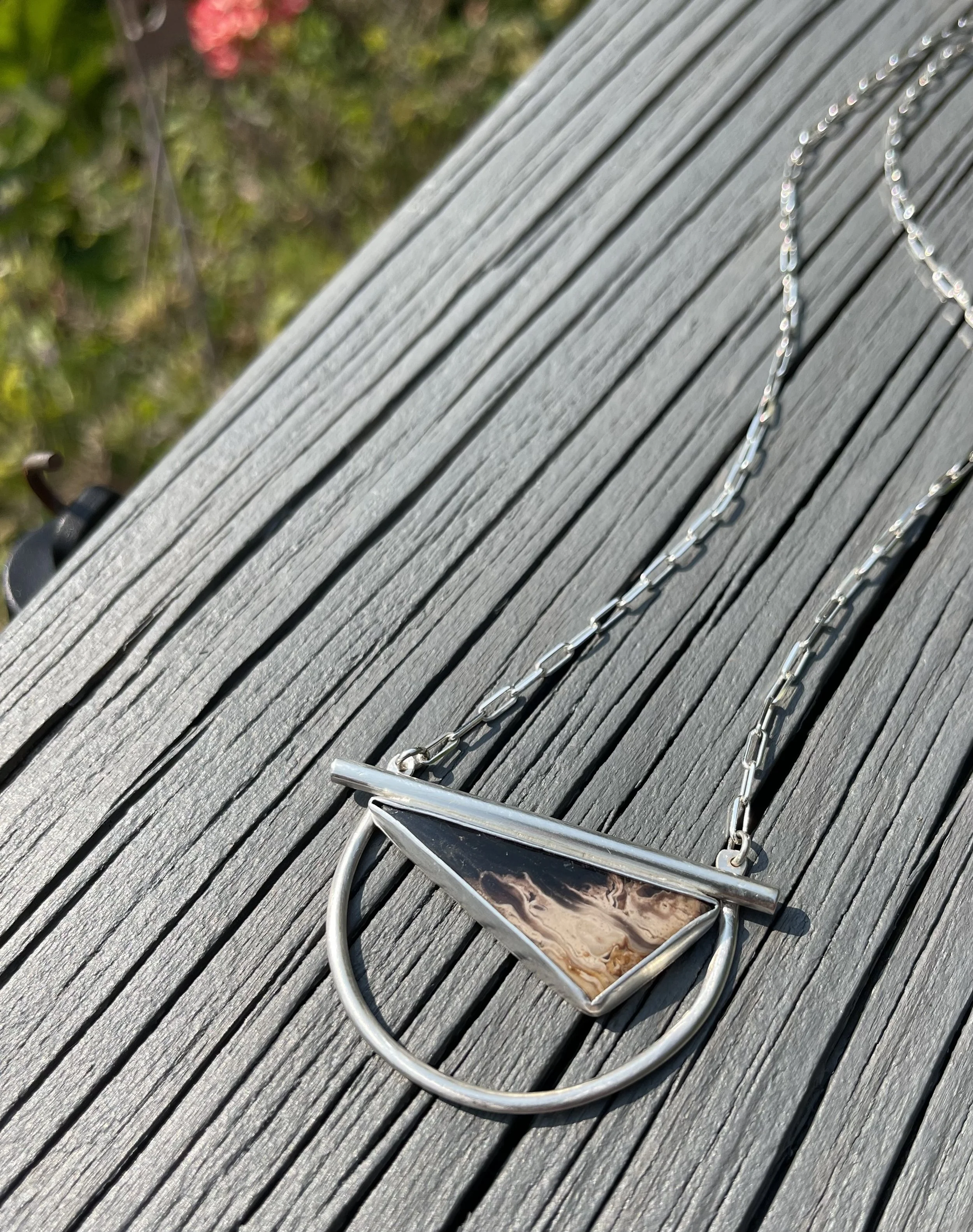 Sterling and Opalized Wood Necklace