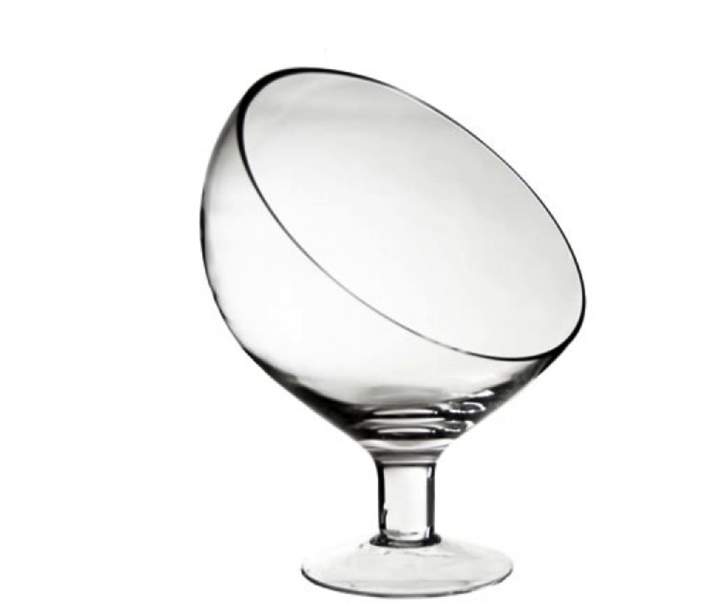 15" Glass Short Stem Slant Cut Round Decorative Candle Holder