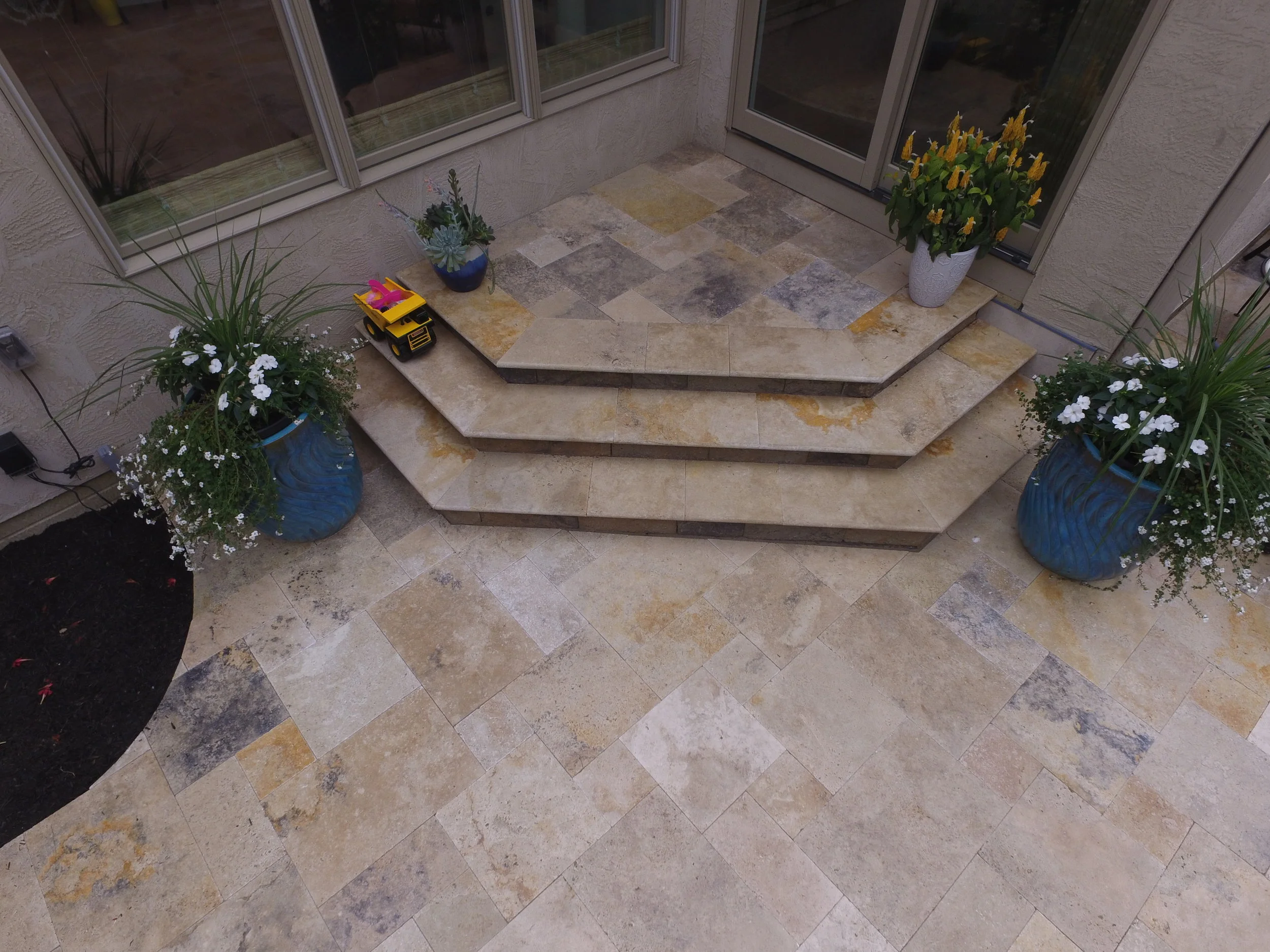 Travertine over Versa Lok Steps