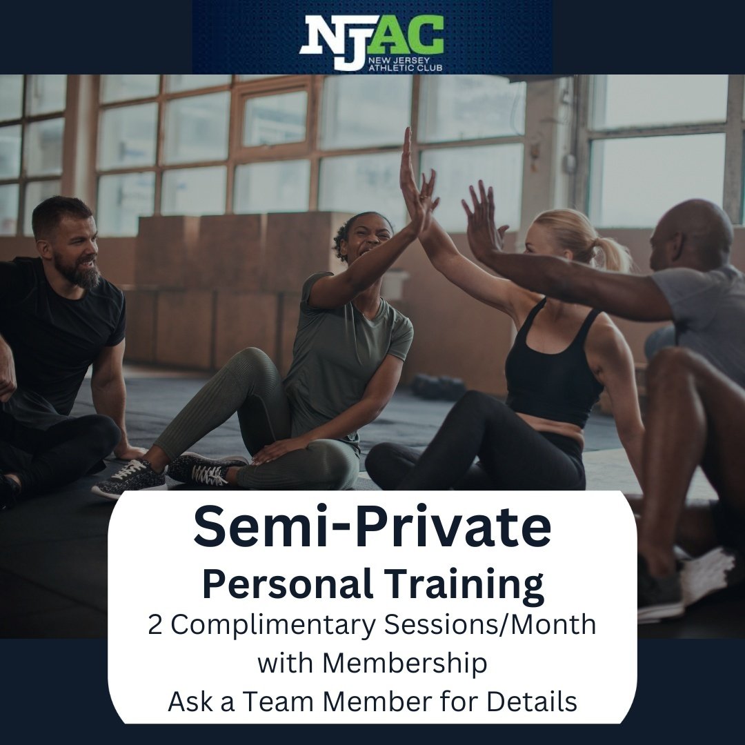 Did you know?? NJAC members can now redeem 2 Semi-Private Personal Training Sessions a month! Keep reading for details 👇 👇 

- 60 minute Sessions w/ Certified Personal Trainer
- New Workouts released every month! 
- Improve Strength, Form, and Endu