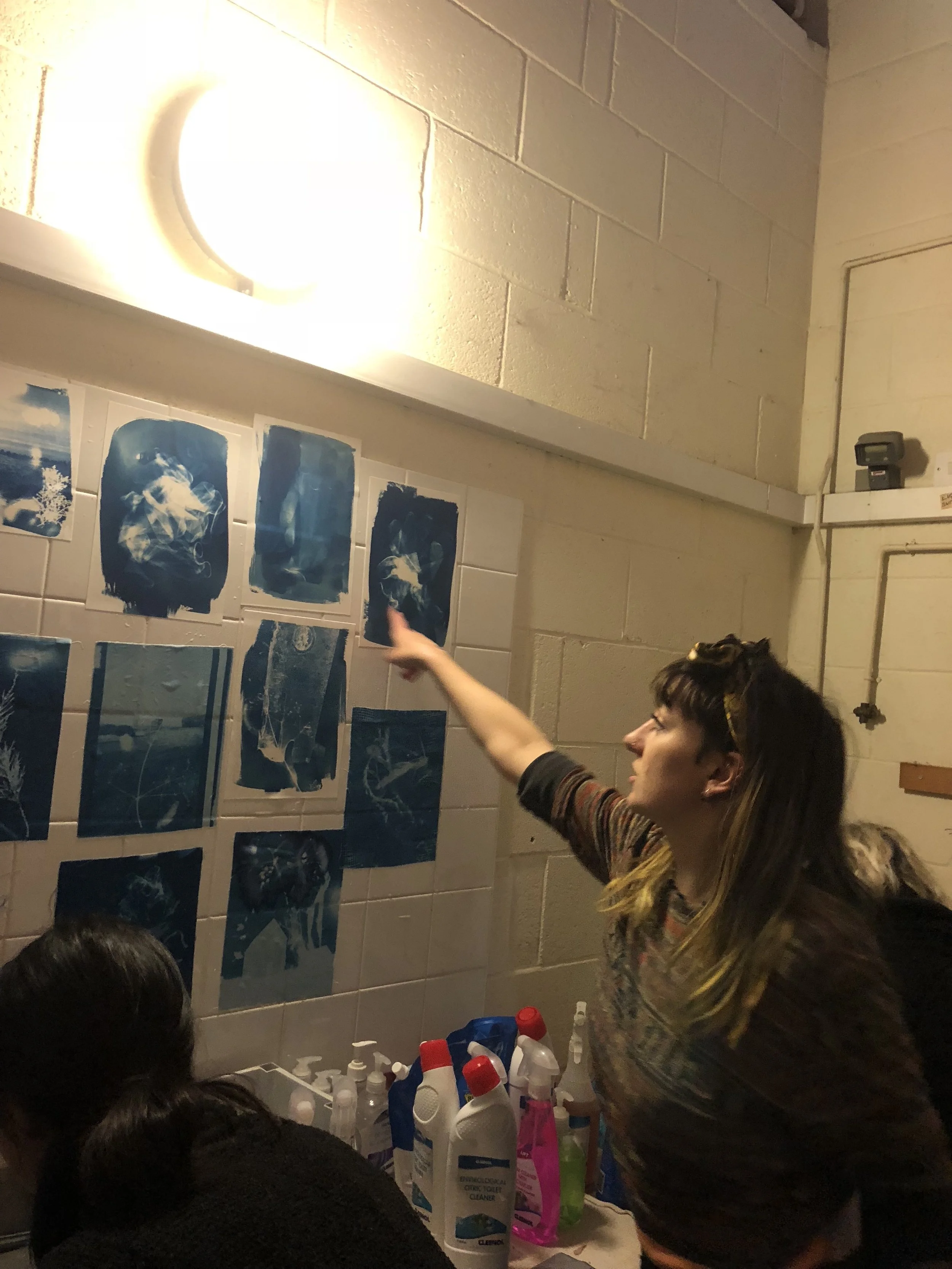 Cyanotype workshop on residency at The Othona Community , Bradwell-on-Sea, in 2018.