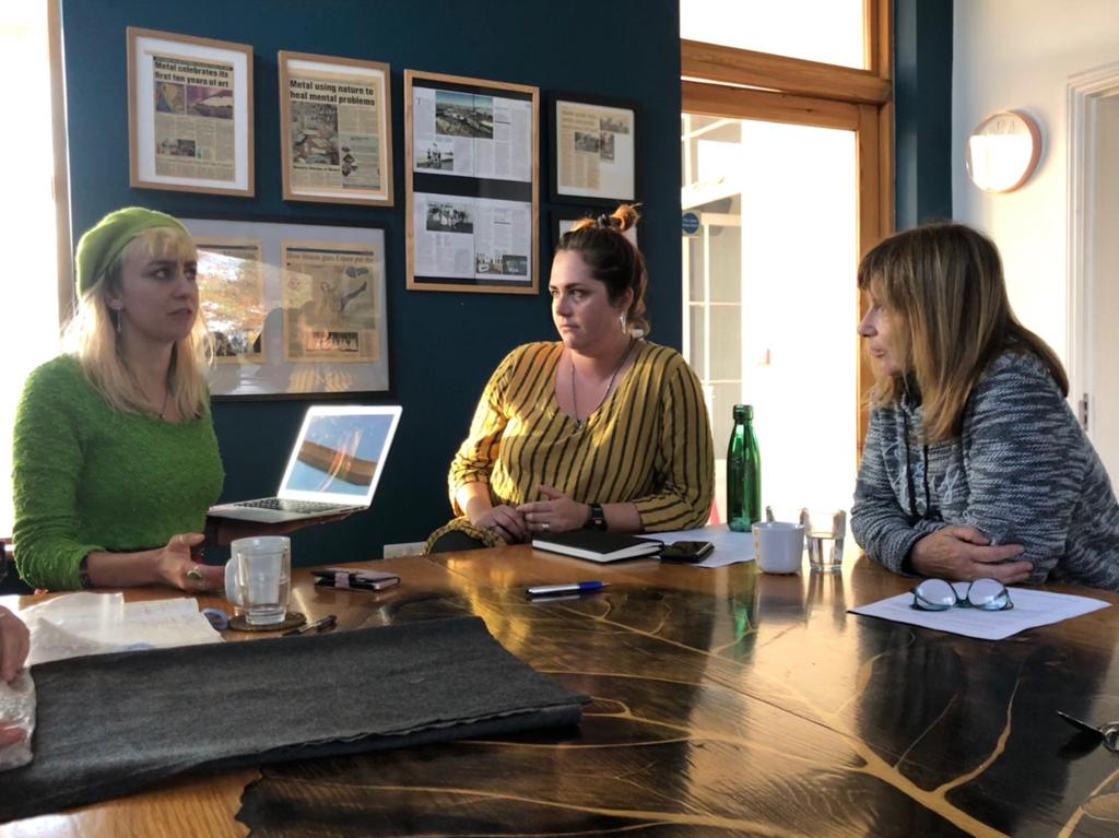 Discussing work with visiting writer Chris Kraus in 2018.