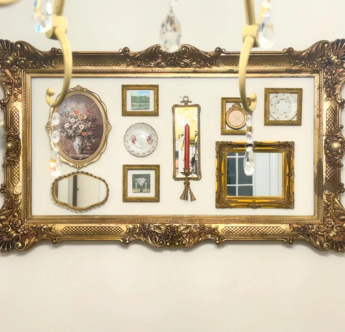 The details matter 💗 love how this came together in the dining room of the Manor House. Here&rsquo;s what&rsquo;s cool about this little put together funness.  The frame we bought as a mirror with intentions of using it just as that but It fell and 