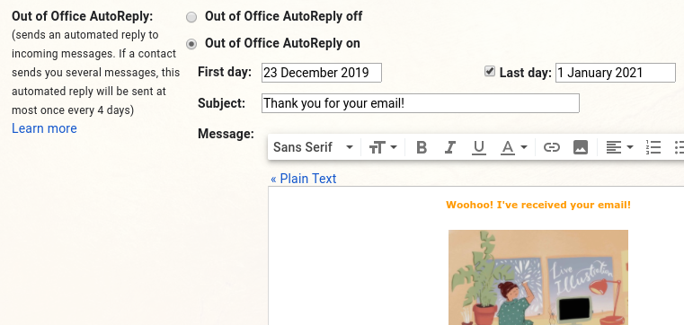 **Out of office, ON**