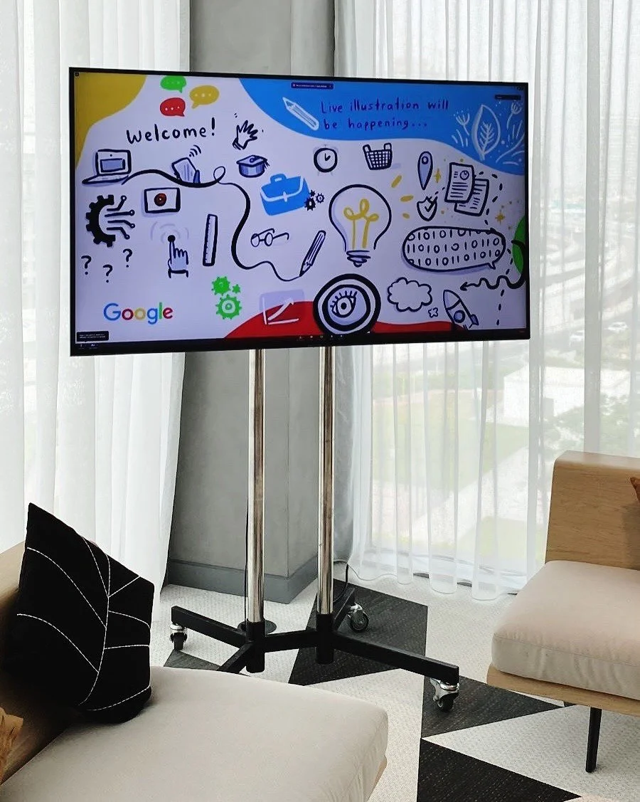 Beam us up, Scotty!

Actually, beam us ANYWHERE, folks.

As digital live illustrators, we work remotely to glide seamlessly into your events and bring them to life in engaging visual summaries like this one on the big screen here!

Imagine being half