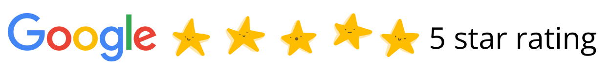 Google logo with four yellow stars and a vibrant background, styled like a graphic recording ratings illustration.