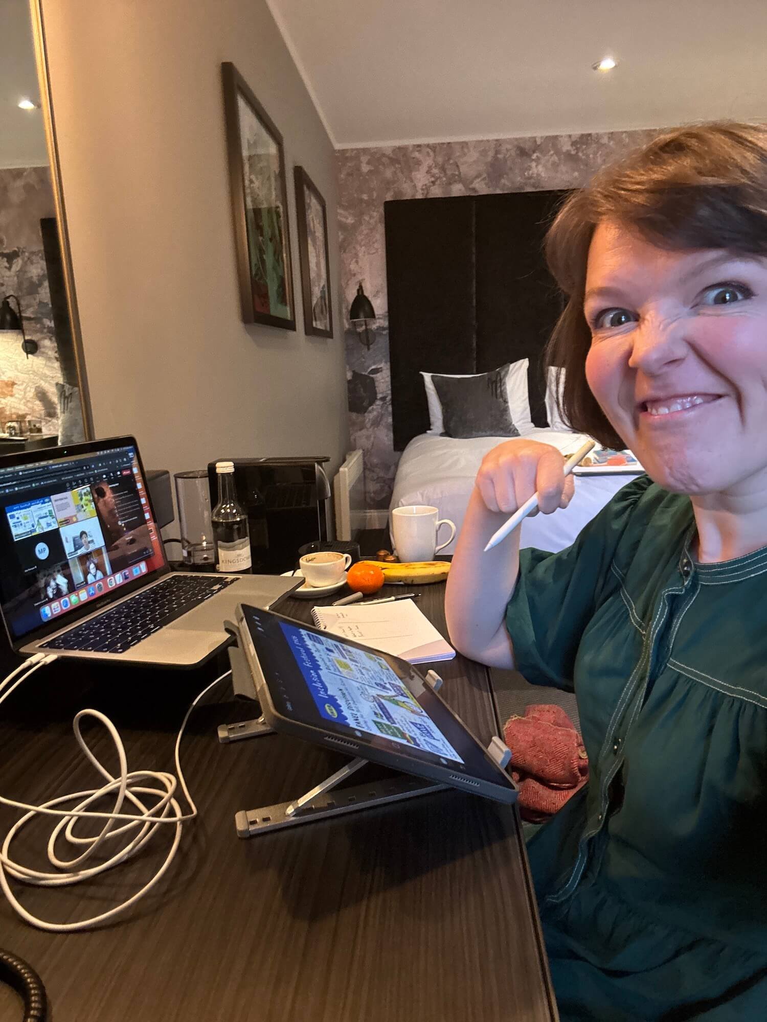 Live Illustration Online for IKEA (from a hotel room) Katie is pulling a silly face.