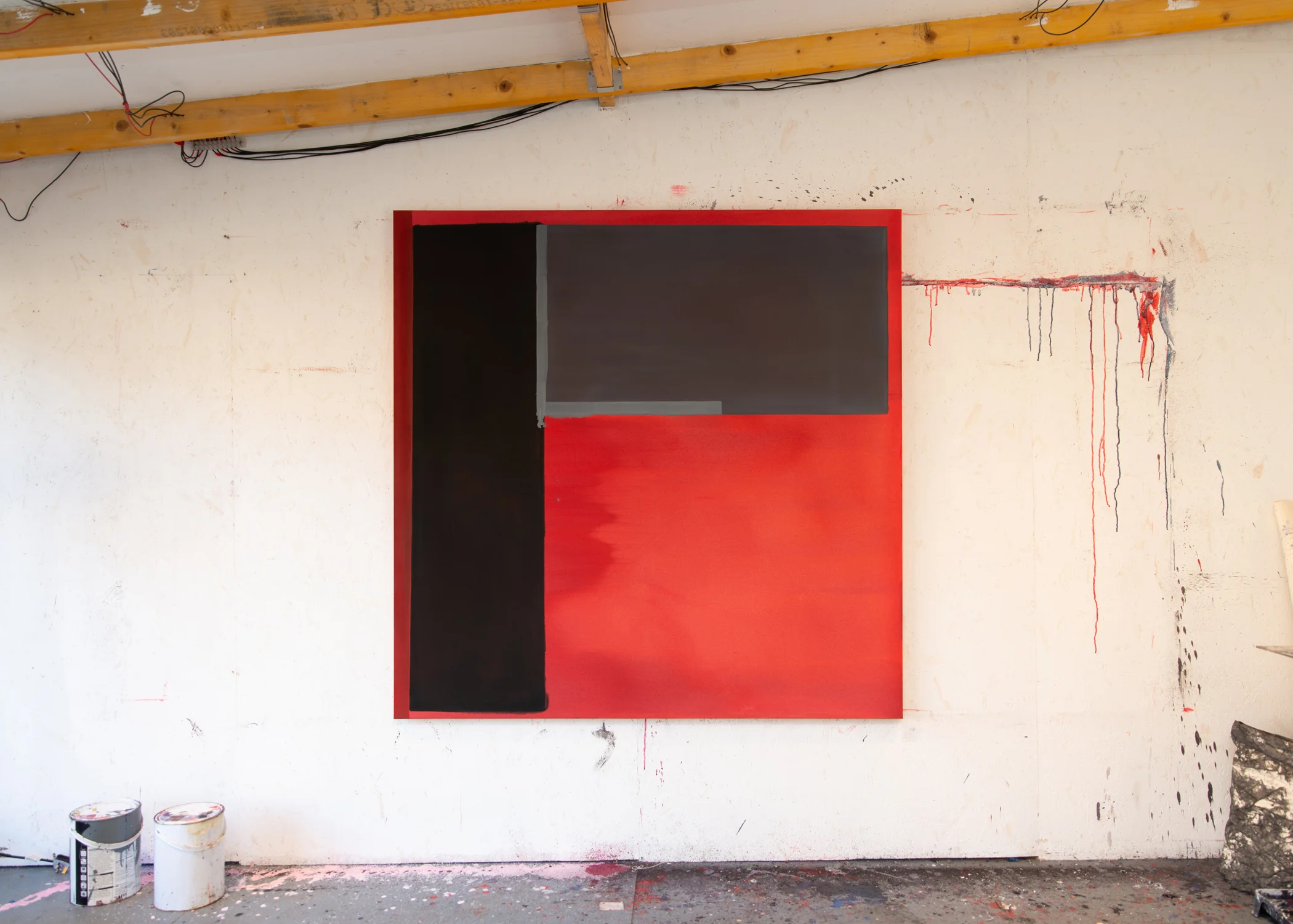 ‘Red, Black, Grey’, 2018, Acrylic on Canvas, 150x150cm. Image