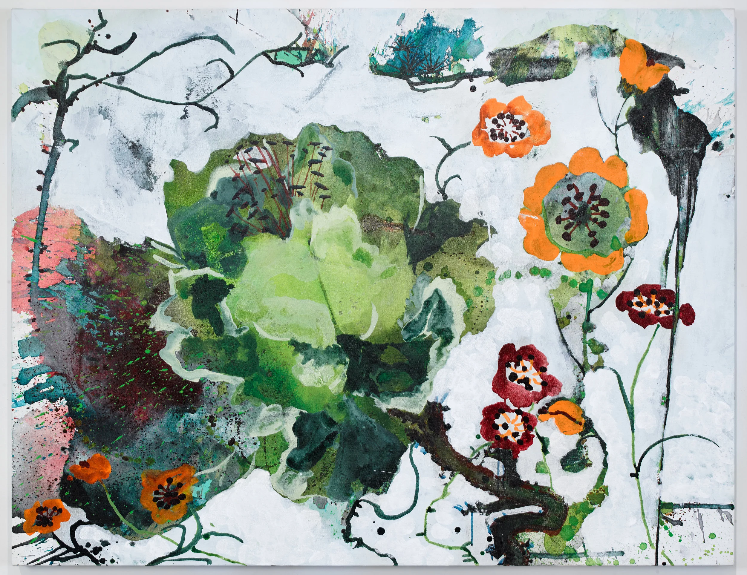 Elisabeth Condon, Late Spring Blossoms, 2019, Ink and acrylic on linen, 40 x 52 in. Courtesy the artist.