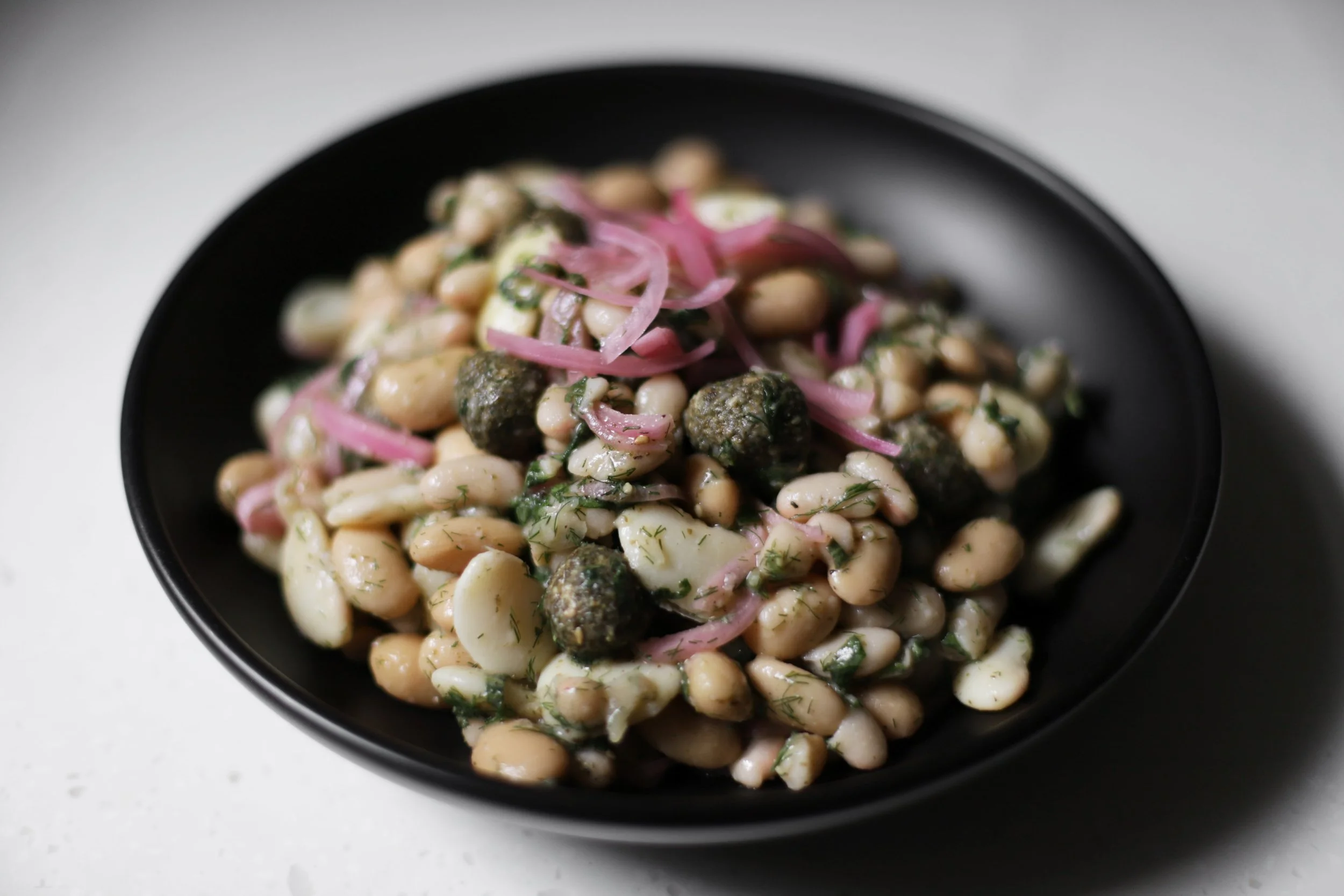 white bean salad with za'atar labneh balls — Cardamom and Tea