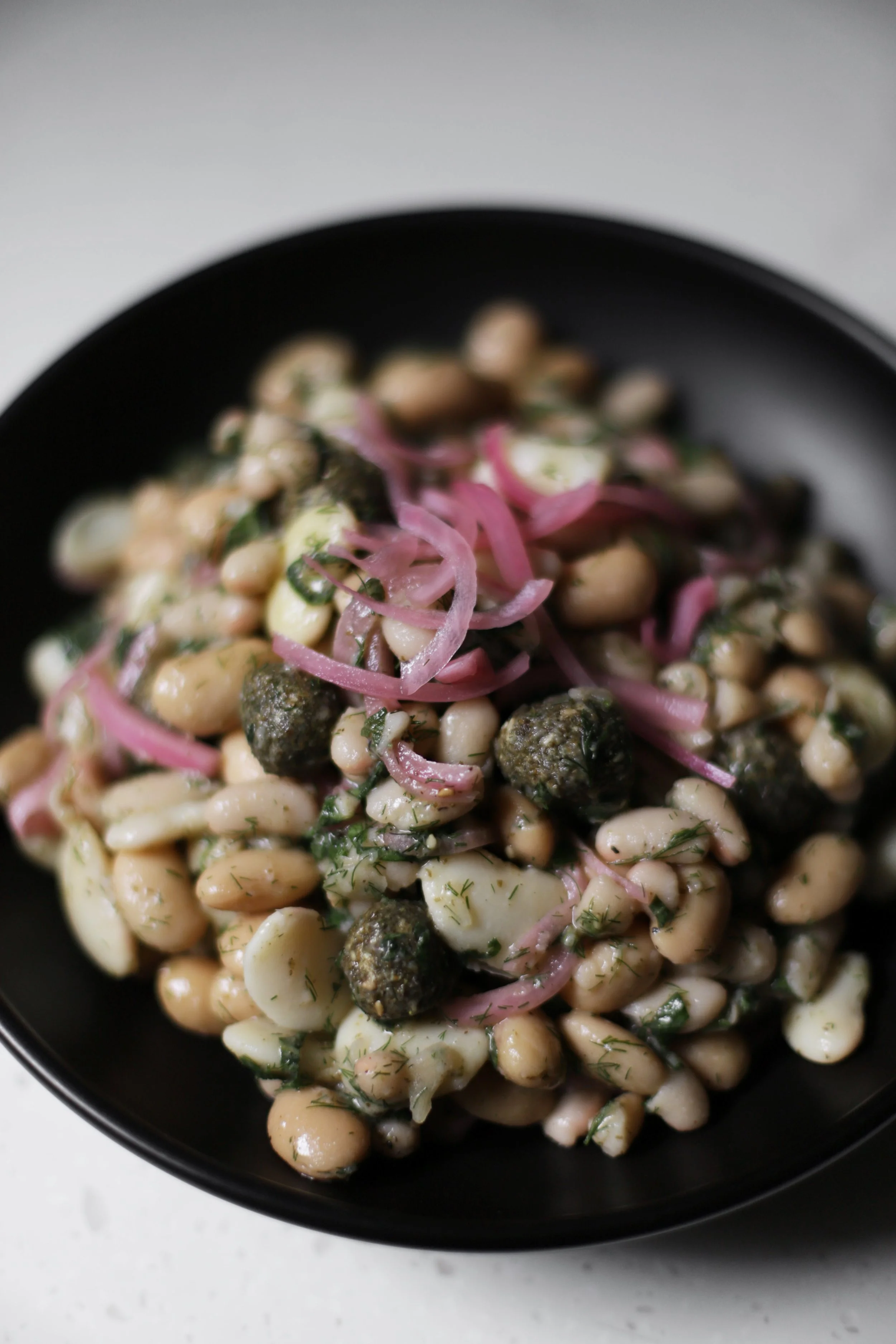 white bean salad with za'atar labneh balls — Cardamom and Tea