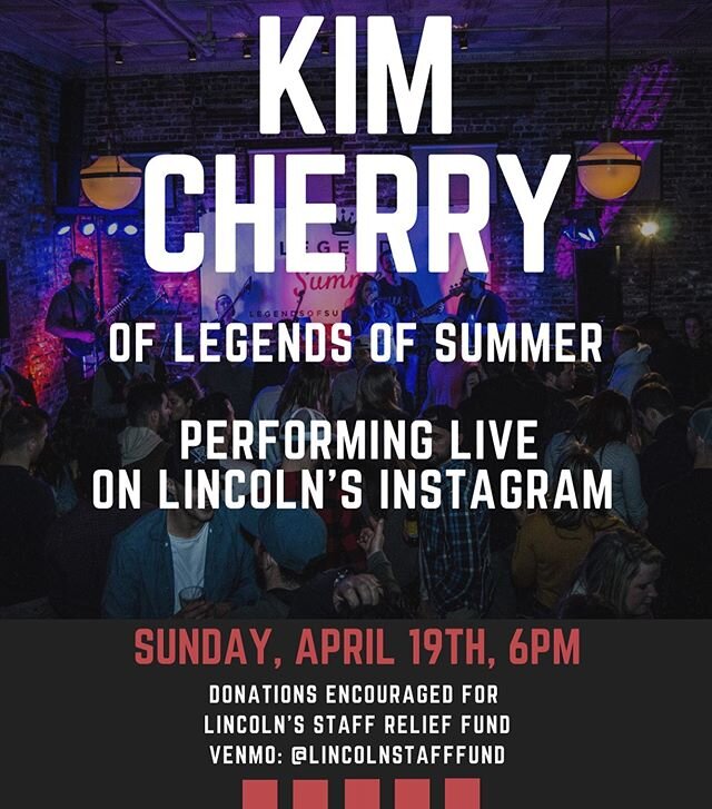 SOUTHIE SUNDAY RETURNS! @lincolnsouthbos PRESENTS @kimcherrysings 💥LIVE at 6pm tomorrow💥 playing all your fav sick beats || tips will benefit Lincoln Staff Relief Fund - VENMO @ LincolnStaffFund #legendsathome