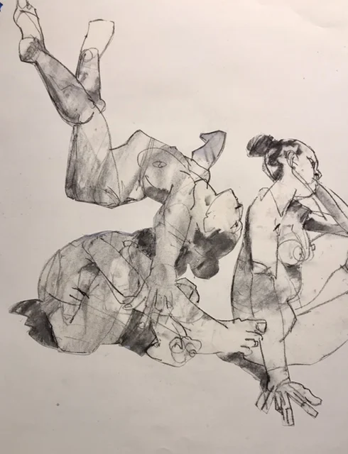 Downed By Her 24x18 charcoal collage