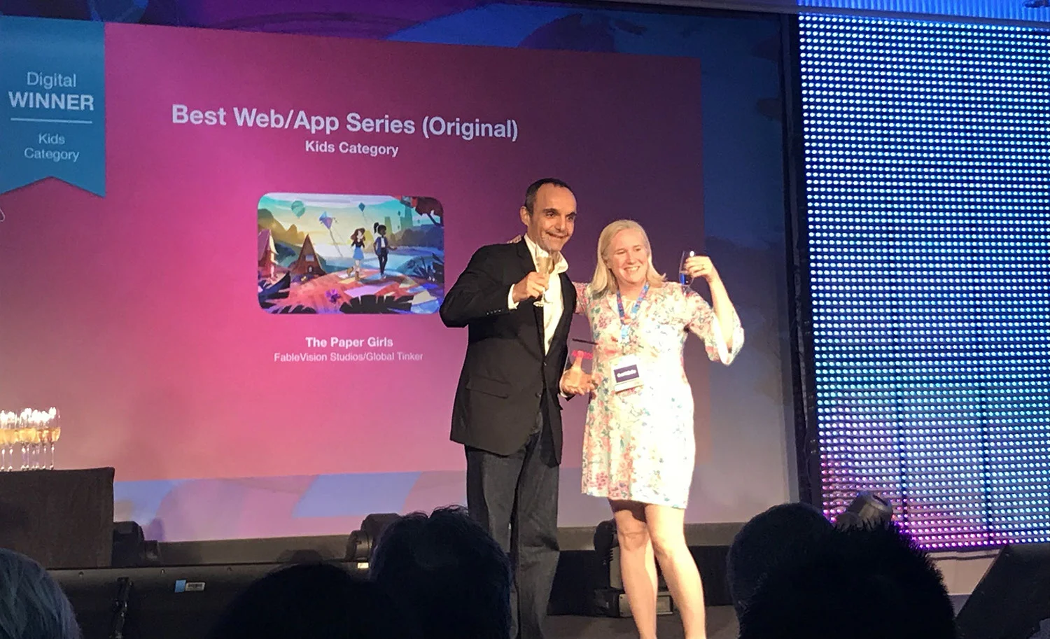 SEP RIAHI ACCEPTING THE BEST WEB SERIES AWARD AT THE 2018 KIDSCREEN SUMMIT (MIAMI 2018)