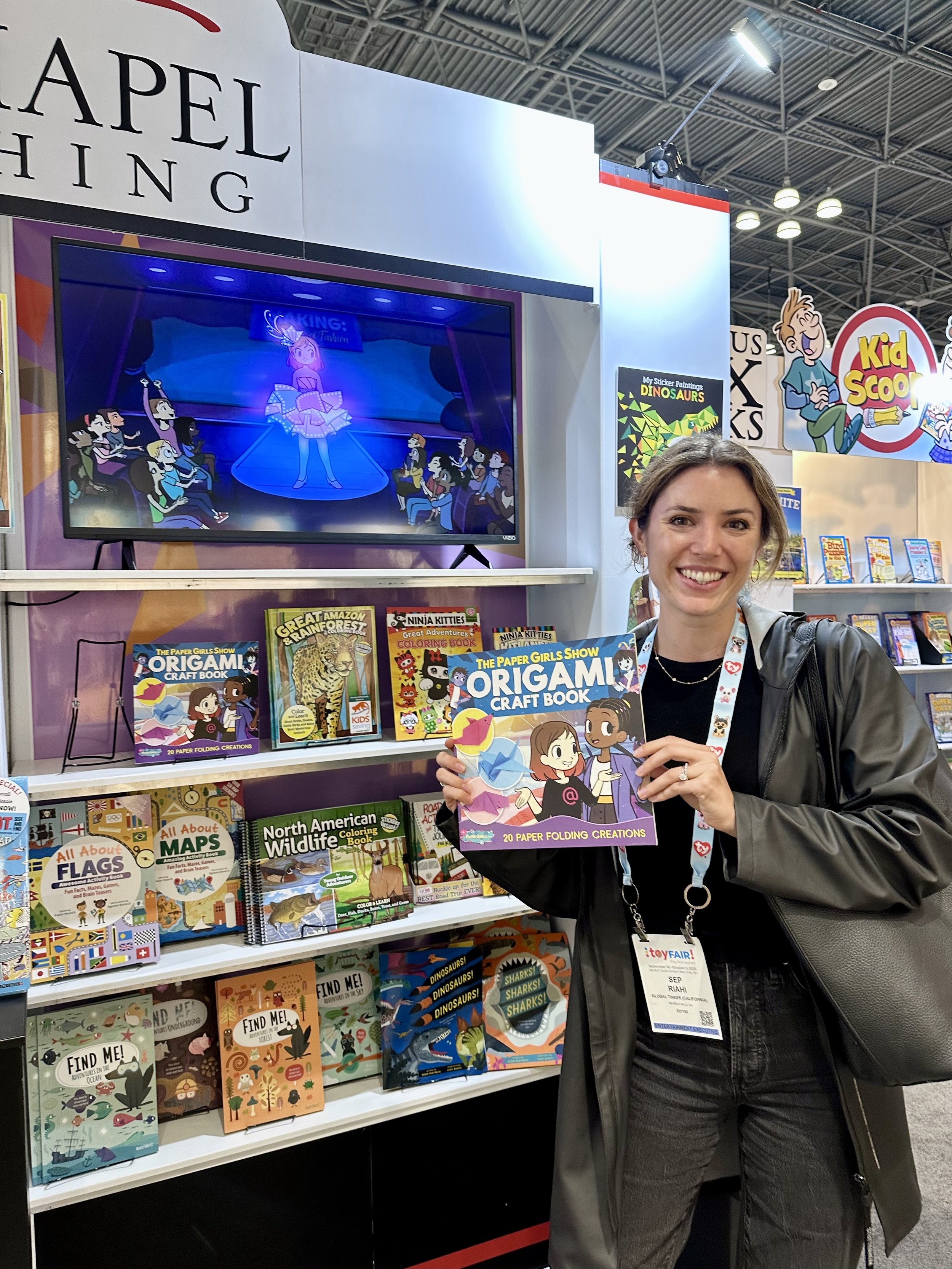 OLIVIA LEVENSON PROMOTING 'THE PAPER GIRLS SHOW ORIGAMI CRAFT BOOK' WITH FOX CHAPEL PUBLISHING - NY TOY FAIR, SEP '23