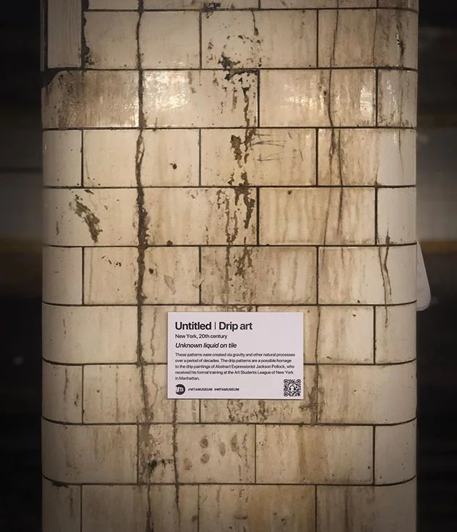 Title: Untitled I Drip Art, Chambers St (J,Z Train)

These patterns were created via gravity and other natural processes over a period of decades. The drip patterns are a possible homage to the drip paintings of Abstract Expressionist Jackson Pollock