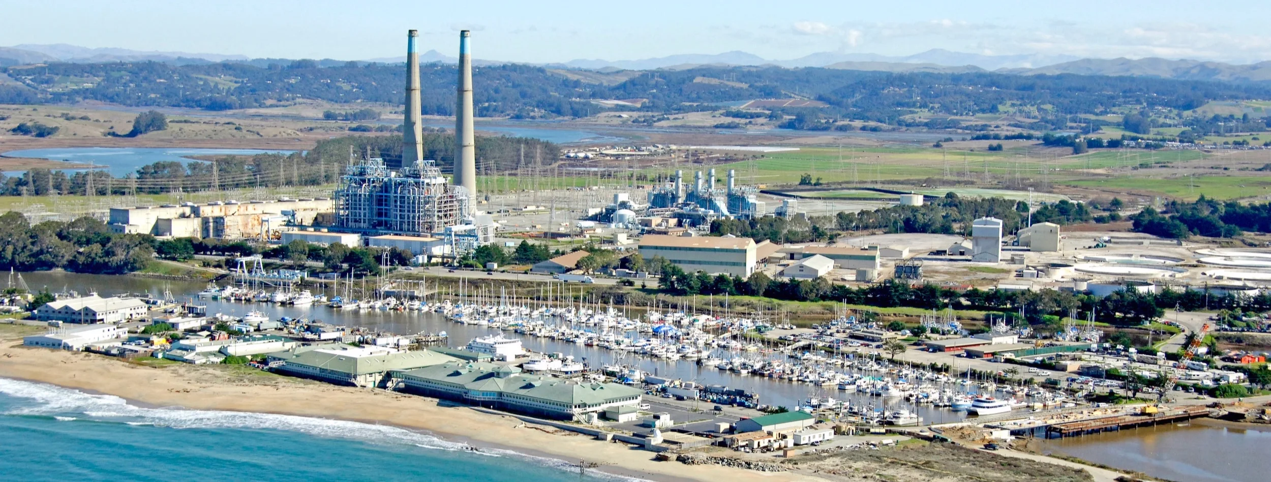 Stacks mark the spot! MBARI can be seen in the foreground on the shore with the harbor immediately behind.