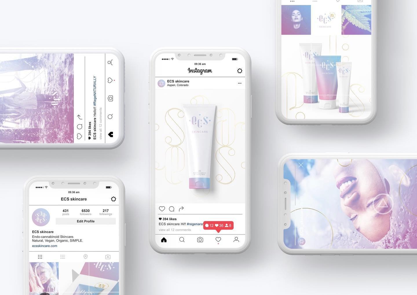 More from concept 2 in our brand prez for ECS Skincare. We always include social media mockups for each concept - so u know exactly how we plan on making you stand out in the feed! 🤩 #wedoitall #branding #marketingstrategy #cottoncandygradient #gold