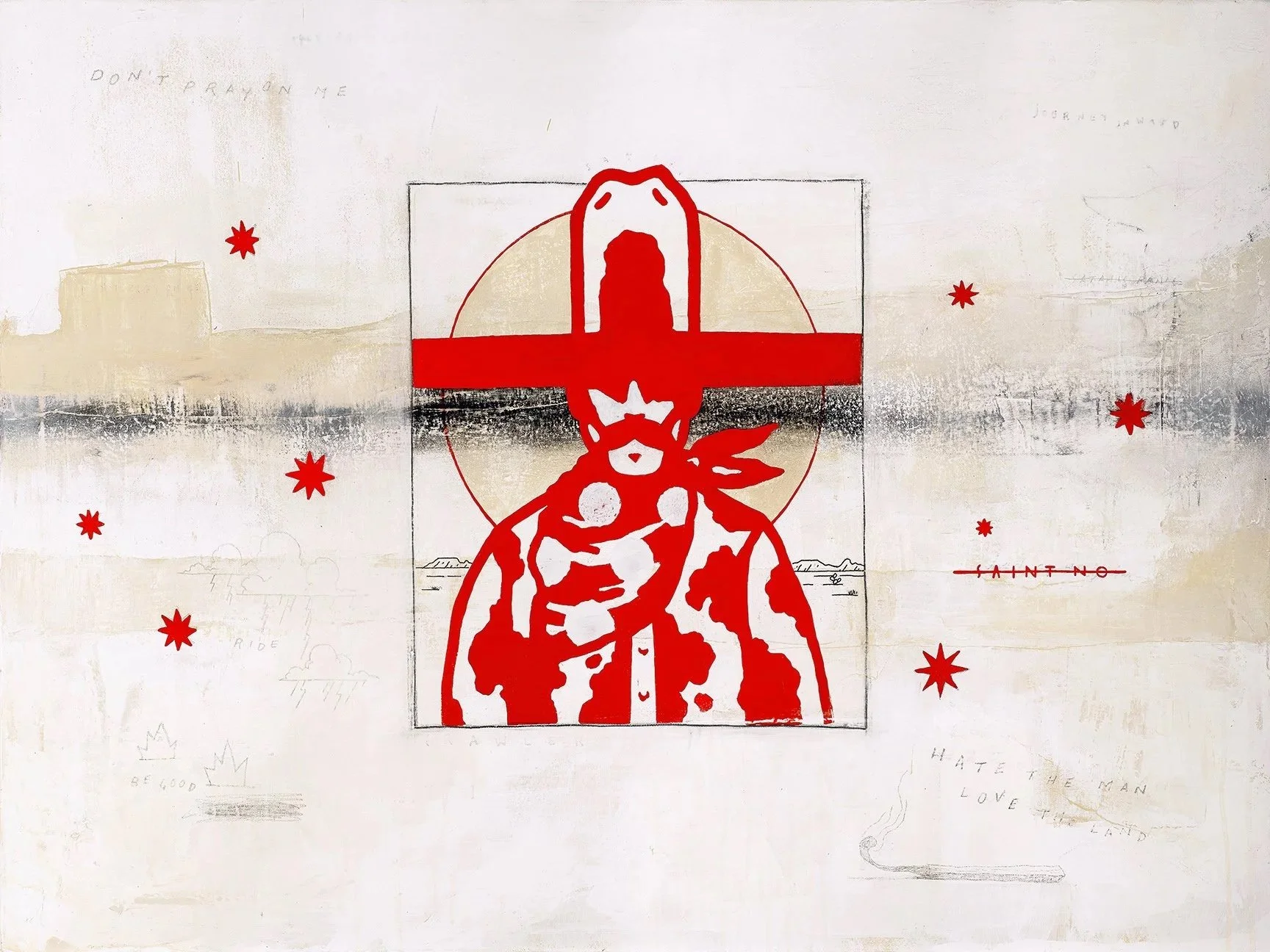 Infinte Horizions - 48x36 Acrylic, gesso, marker, pencil, and spray paint on canvas $7000 (unframed)