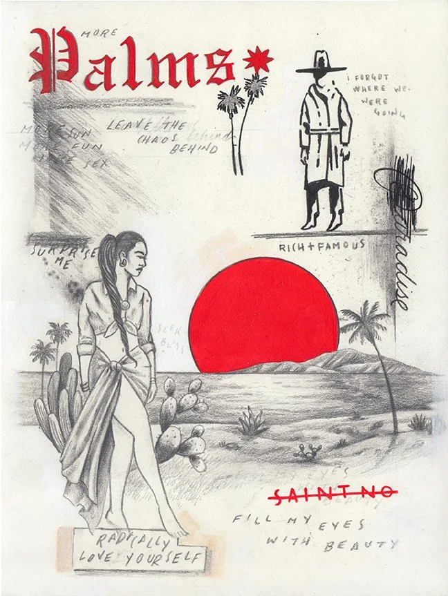 "Fill My Eyes With Beauty" 9x12” acrylic, gesso, spray paint, pencil, and enamel on paper (“13.25x16.25” framed)  $1700