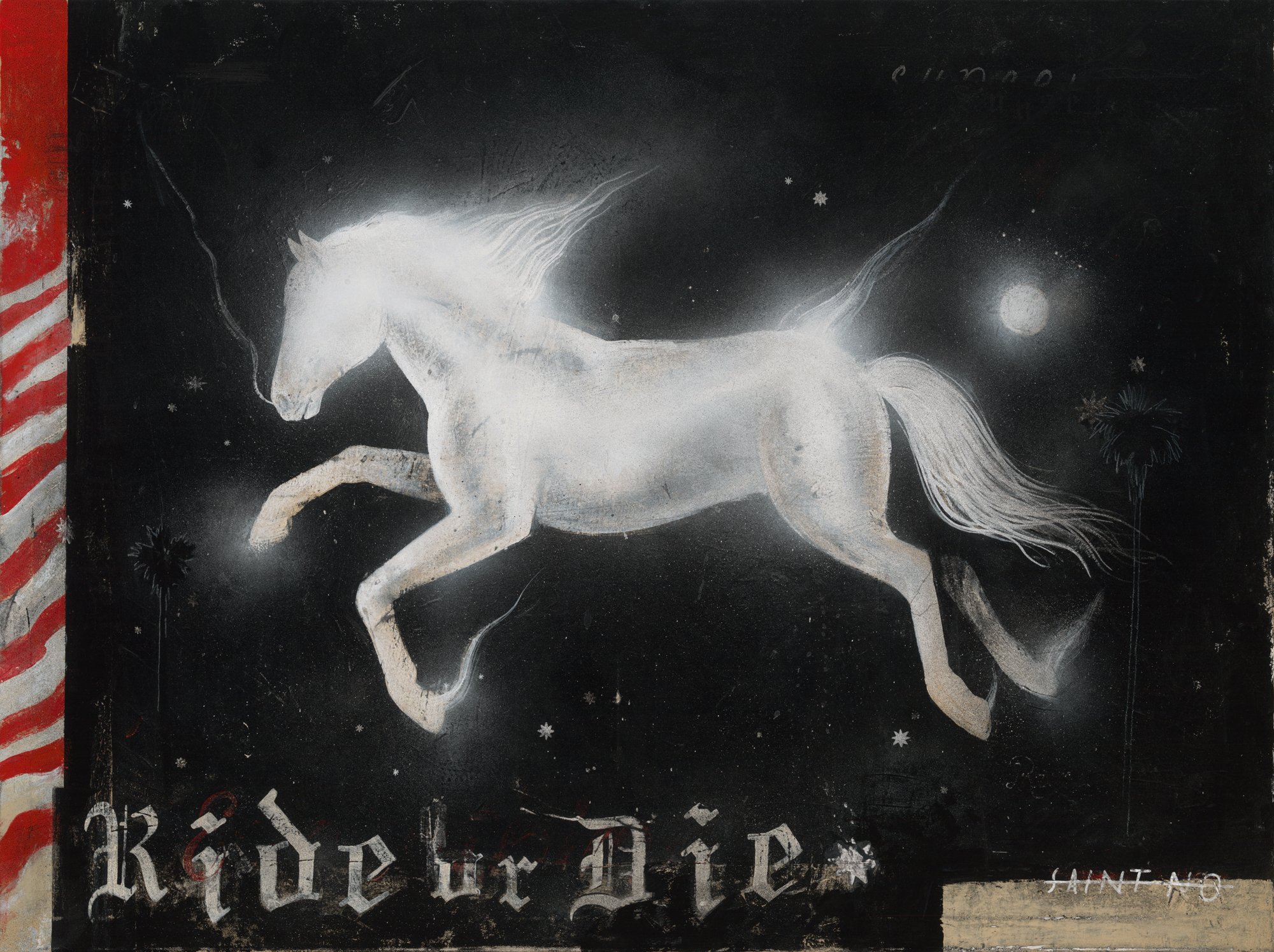 "Ride or Die" 48x36" Acrylic, gesso, spray paint, enamel on canvas $7000 (unframed)